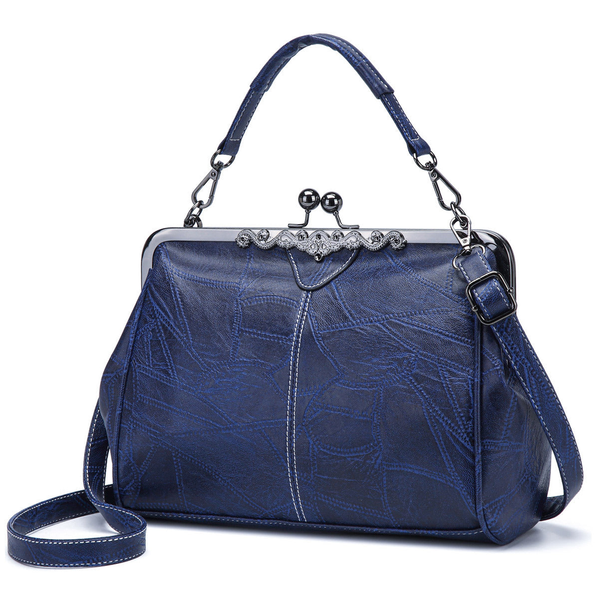Women's British Vintage Oversized Bag – Multi-Way Shoulder/Tote Bag with Clip Closure