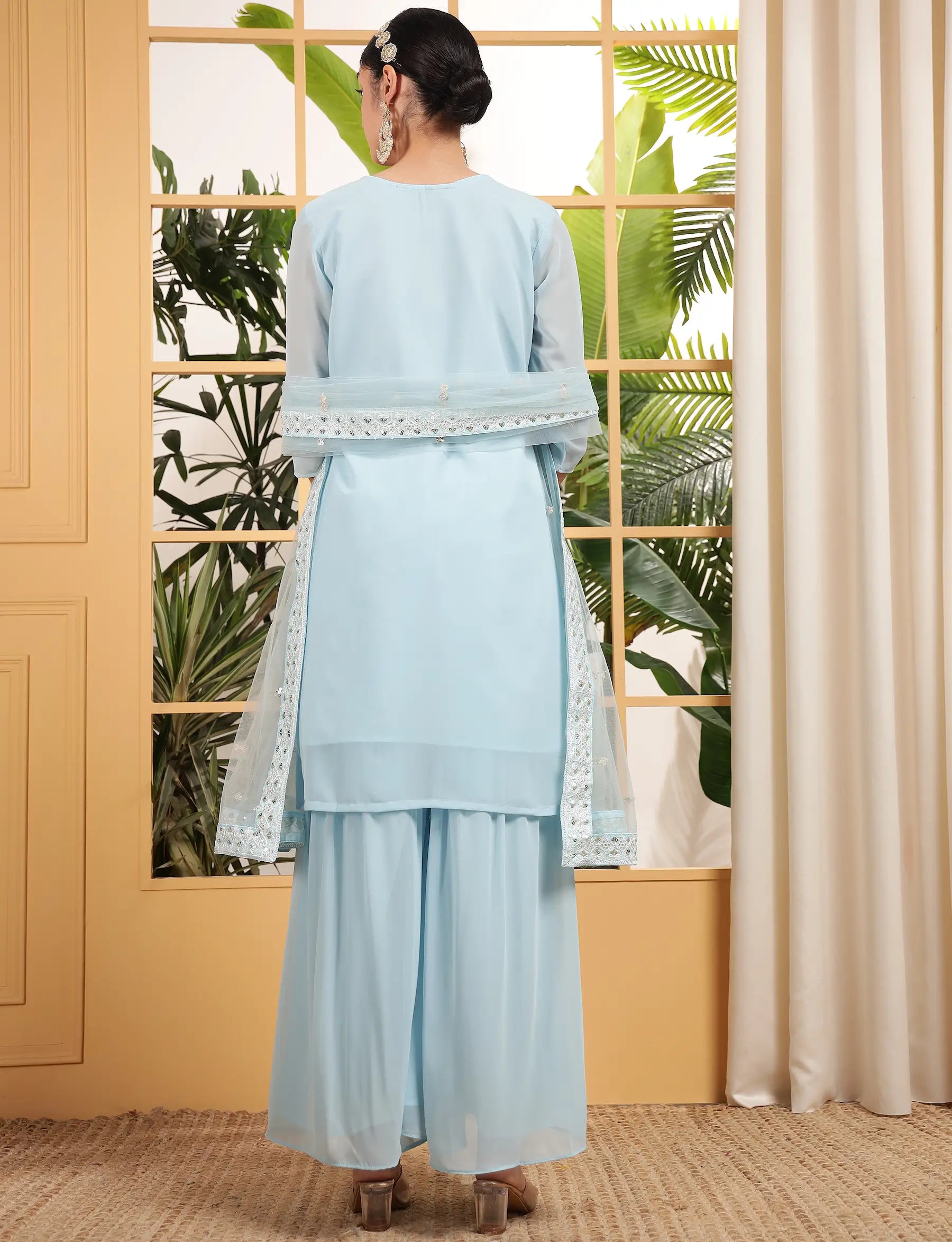 Sky Blue Georgette Salwar Suit With Sequence Embroidery Work