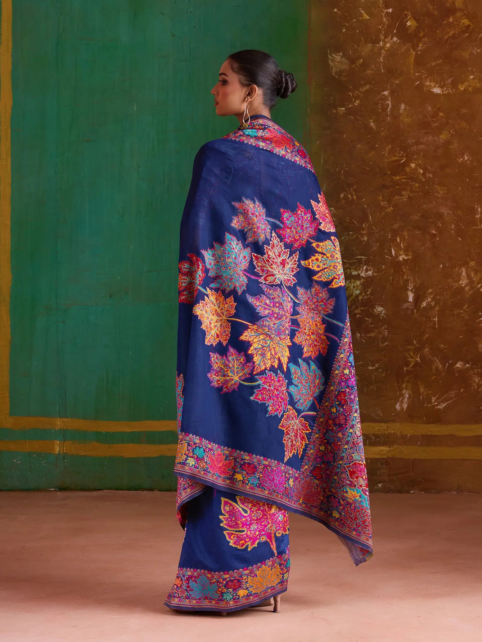 Navy Blue Cotton Pashmina Weaving Saree