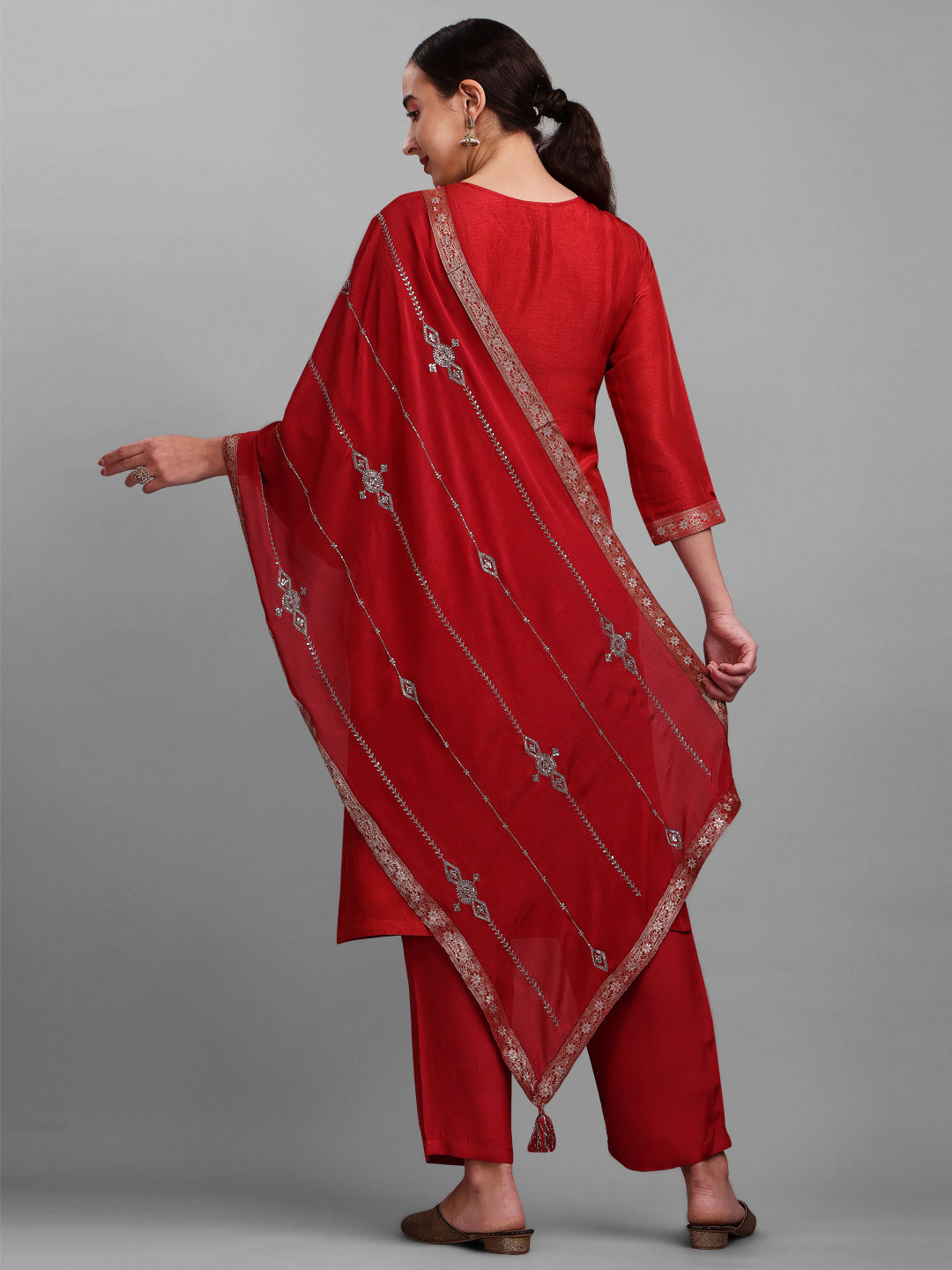 Red Jacquard Kurta Suit Set