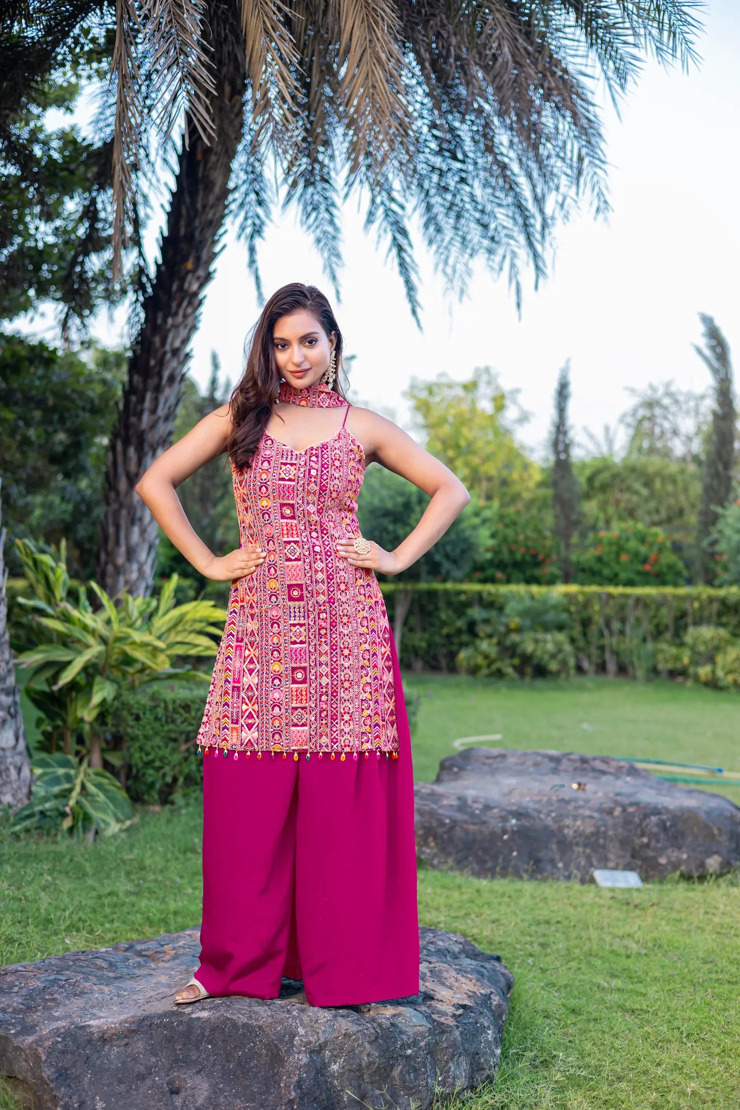 Pink Chinon Sequence Embroidery Work Palazzo Salwar Suit