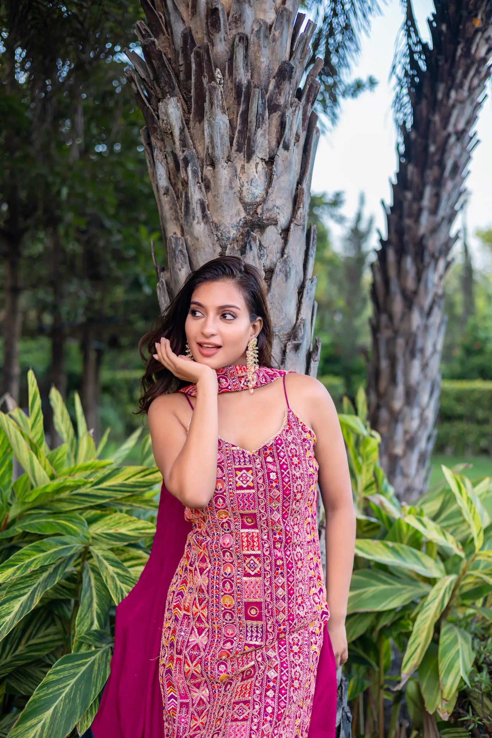 Pink Chinon Sequence Embroidery Work Palazzo Salwar Suit - qivii