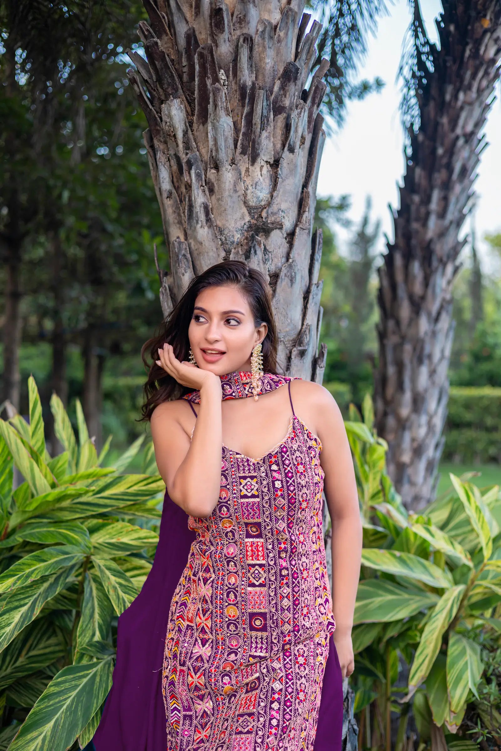 Purple Chinon Sequence Embroidery Work Palazzo Salwar Suit - qivii