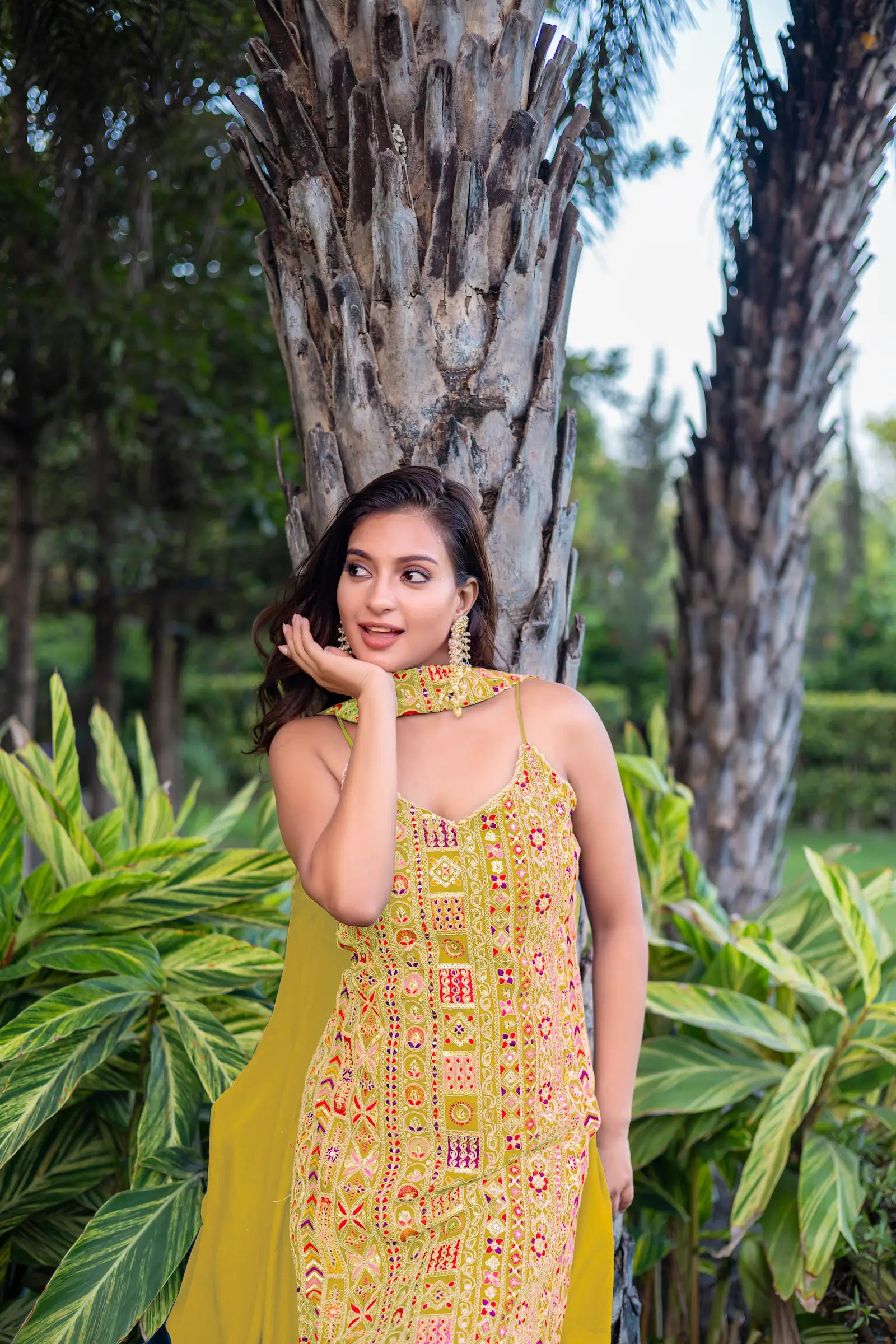Yellow Chinon Sequence Embroidery Work Palazzo Salwar Suit - qivii