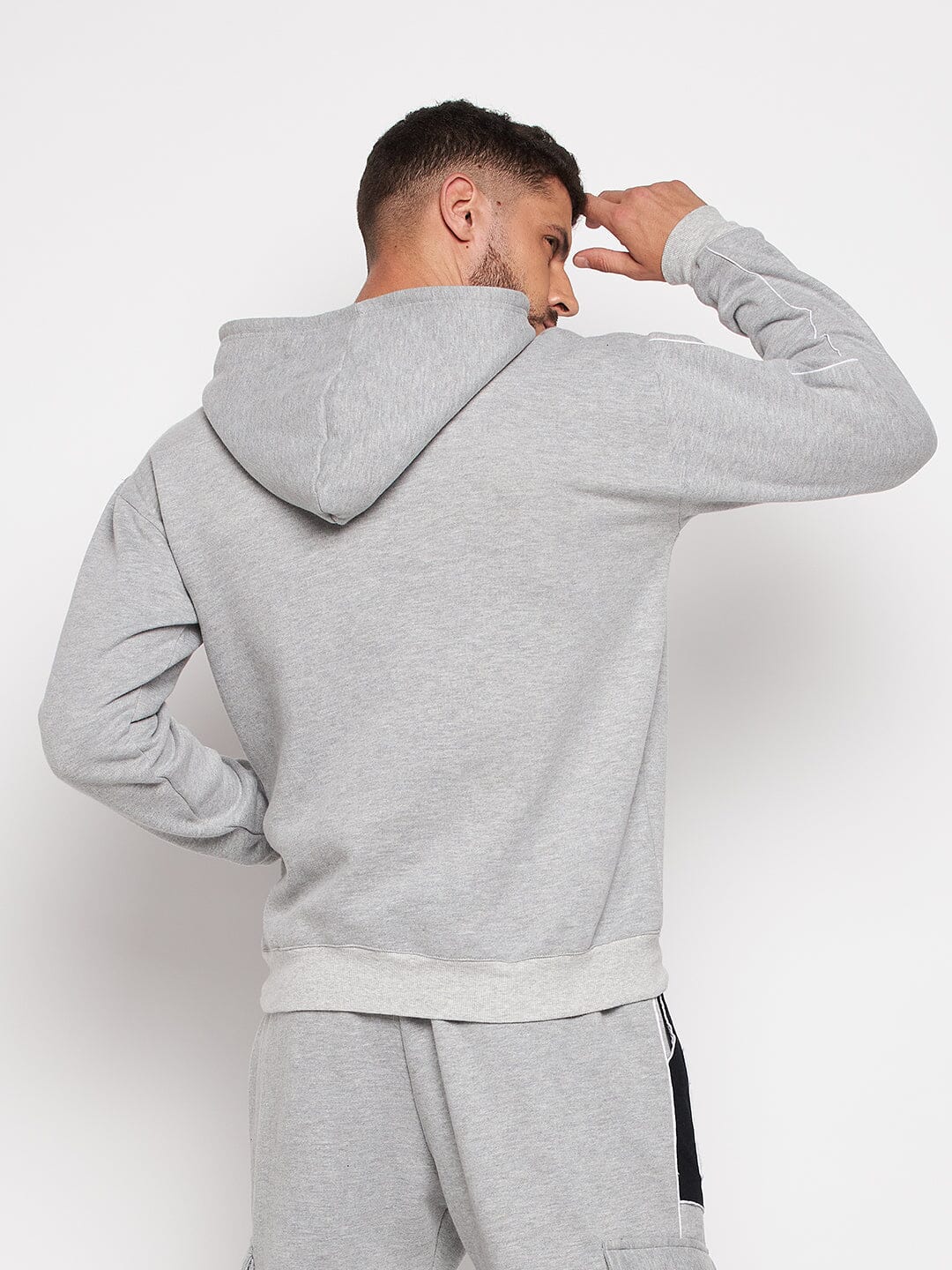 Grey Fleece Varsity Oversized Hooded Sweatshirt