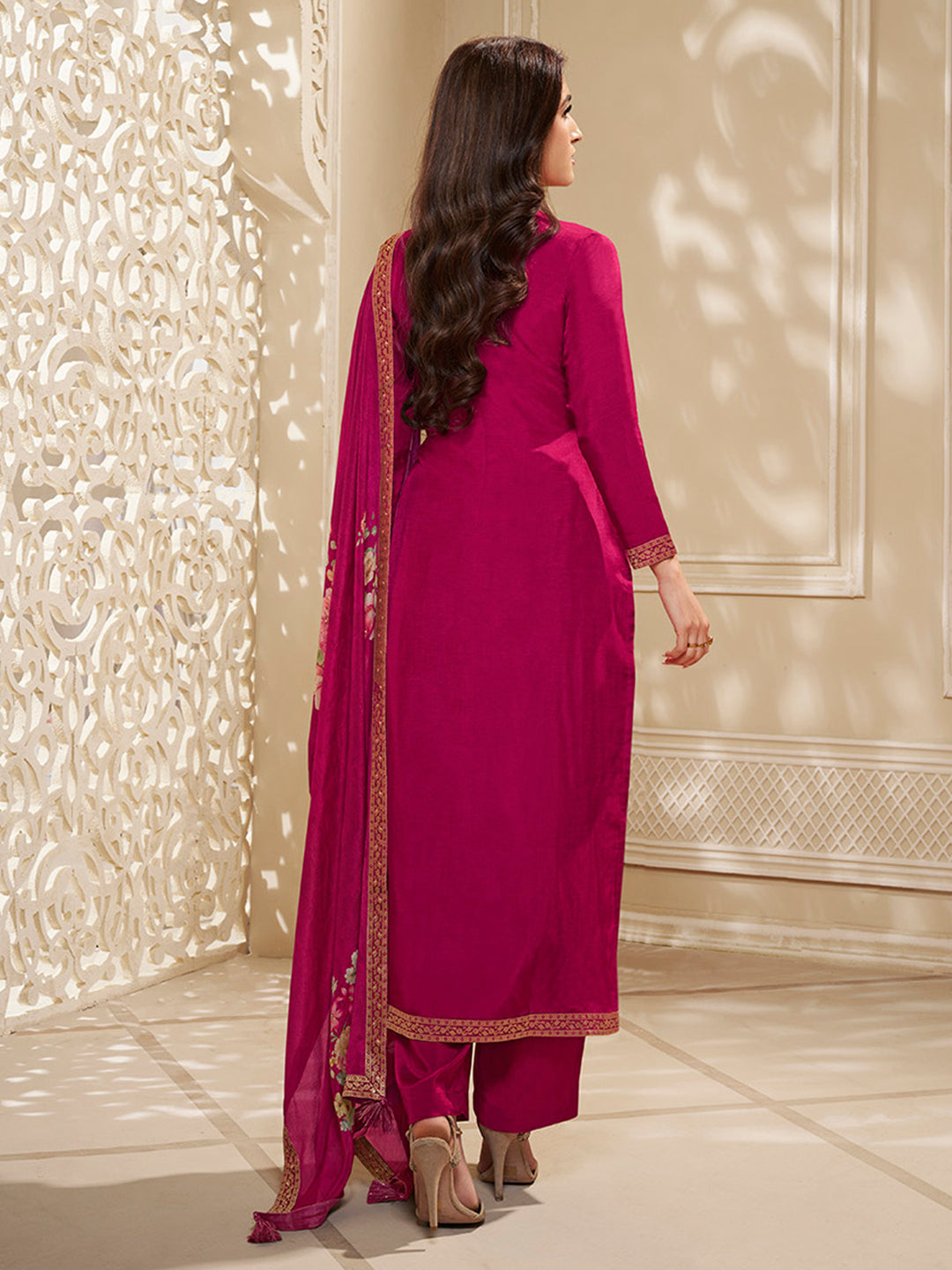 Dola Silk Jacquard Kurta With designer Yoke and handwork with trousers and Dupatta