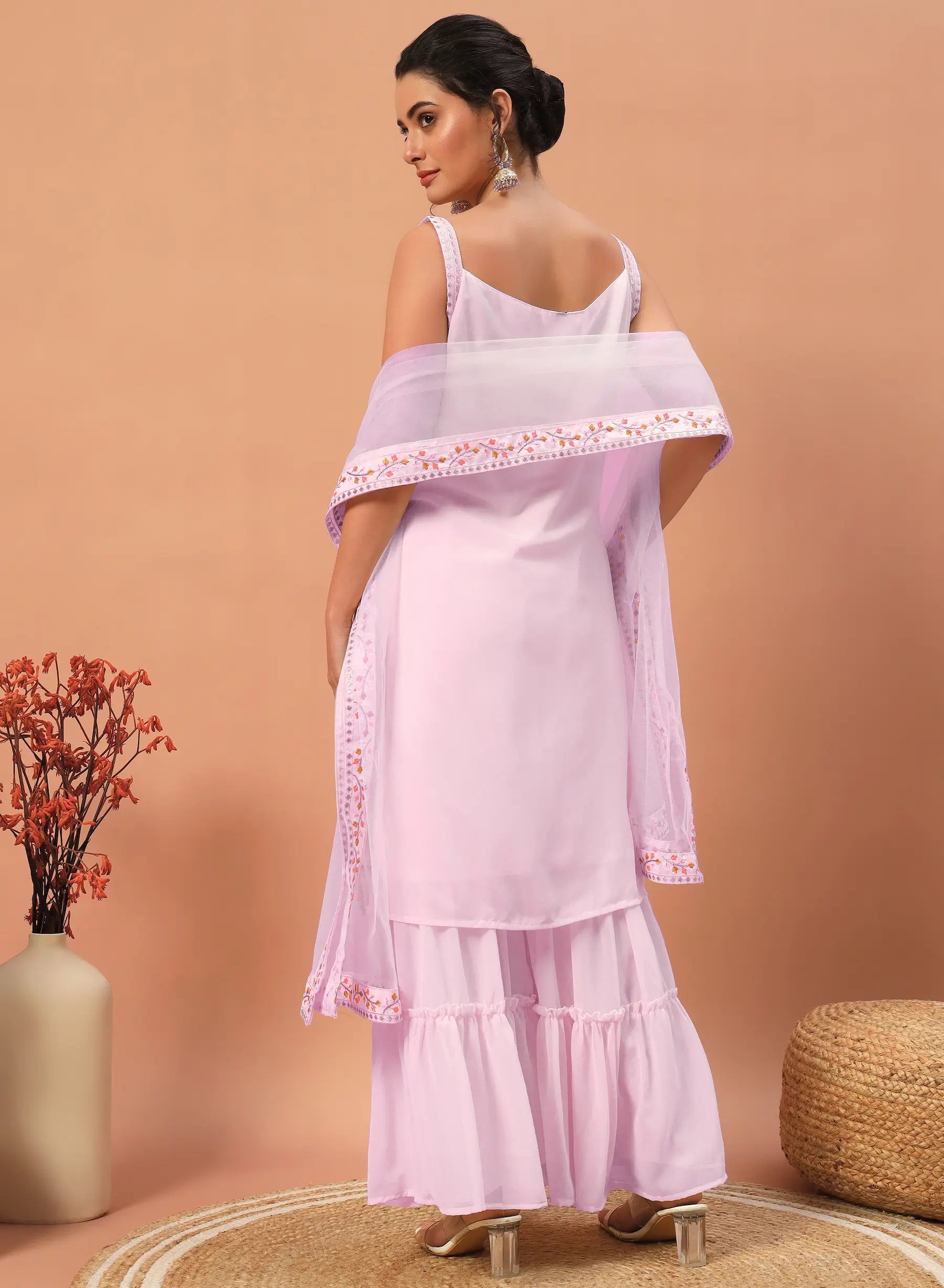 Light Pink Georgette Sequence Embroidery Work Salwar Suit - qivii