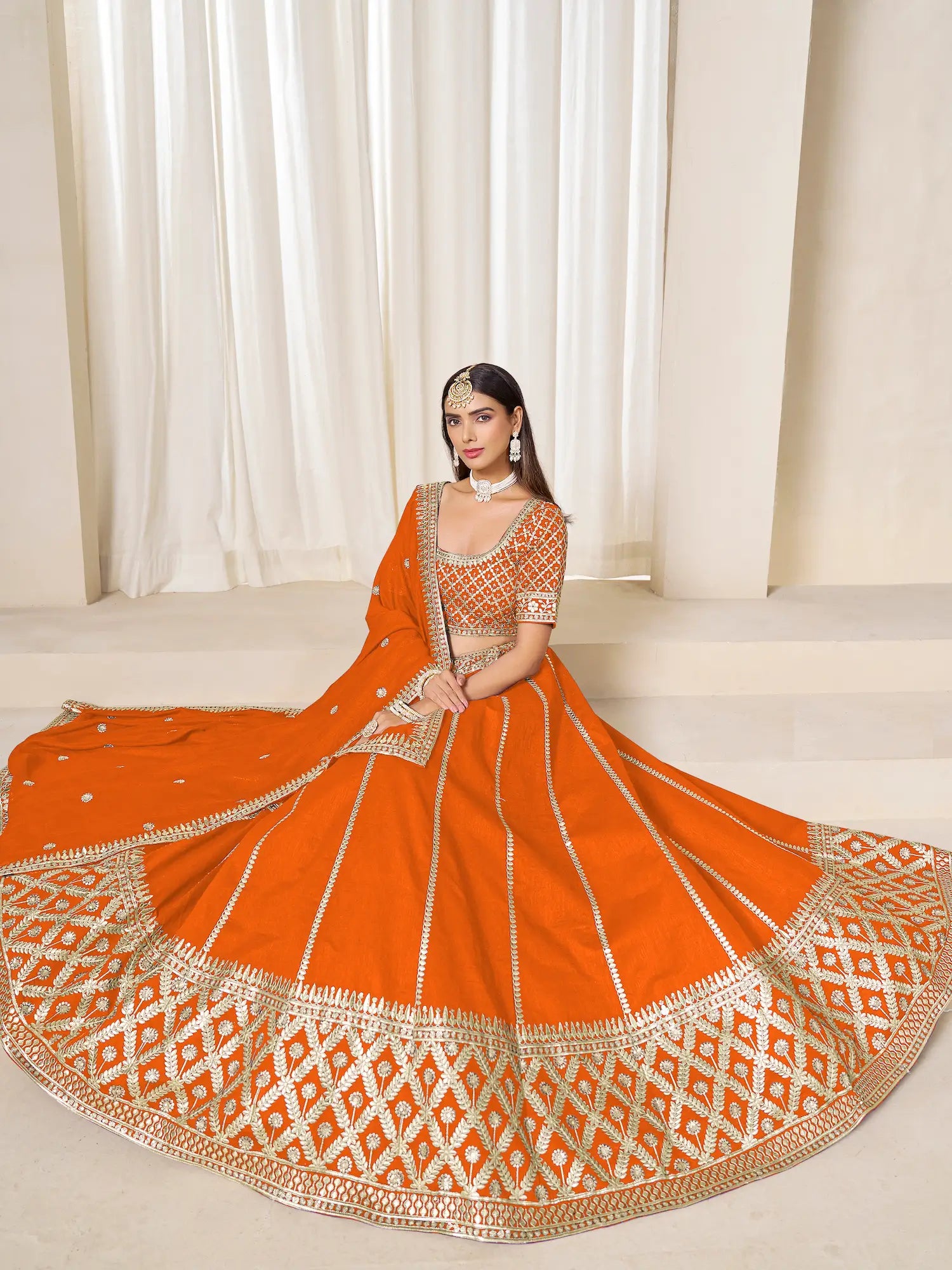 Orange Art Silk Embroidery Work Lehenga Choli - qivii