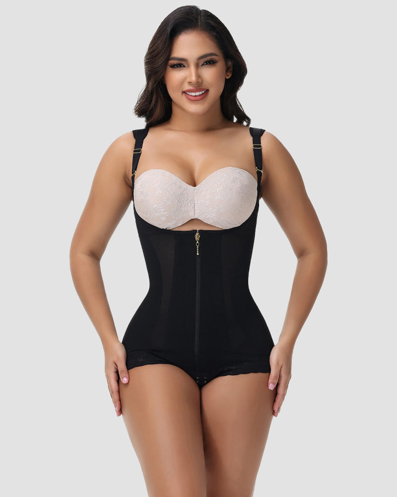 Shapshe® Seamless Mesh Splicing Firm Control Shapewear Open Bust Butt Lift Bodysuit - By Qivii