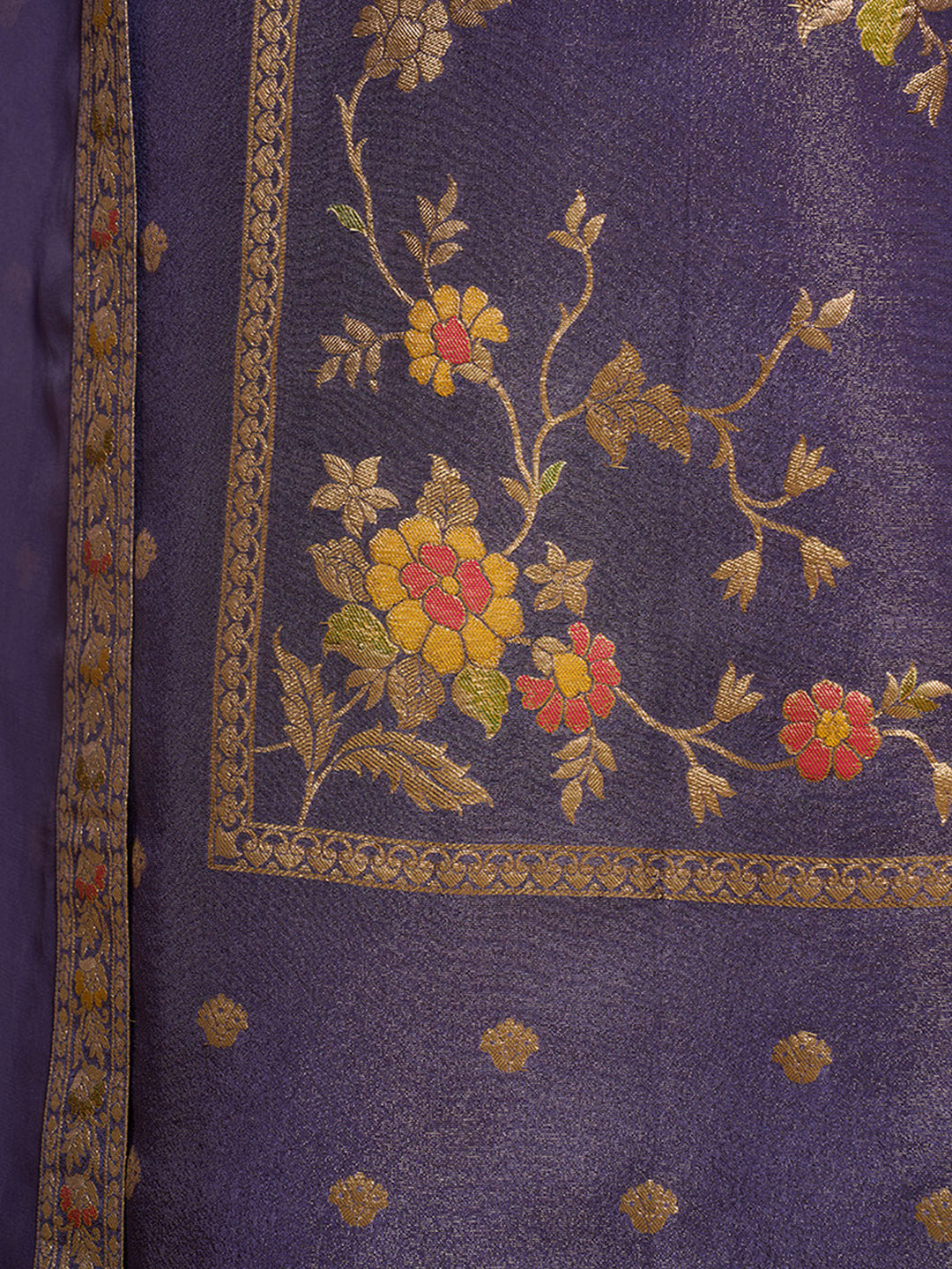 Purple Tissue Silk Meena Jacquard Designer Panel Work Kurta Suit Set - qivii