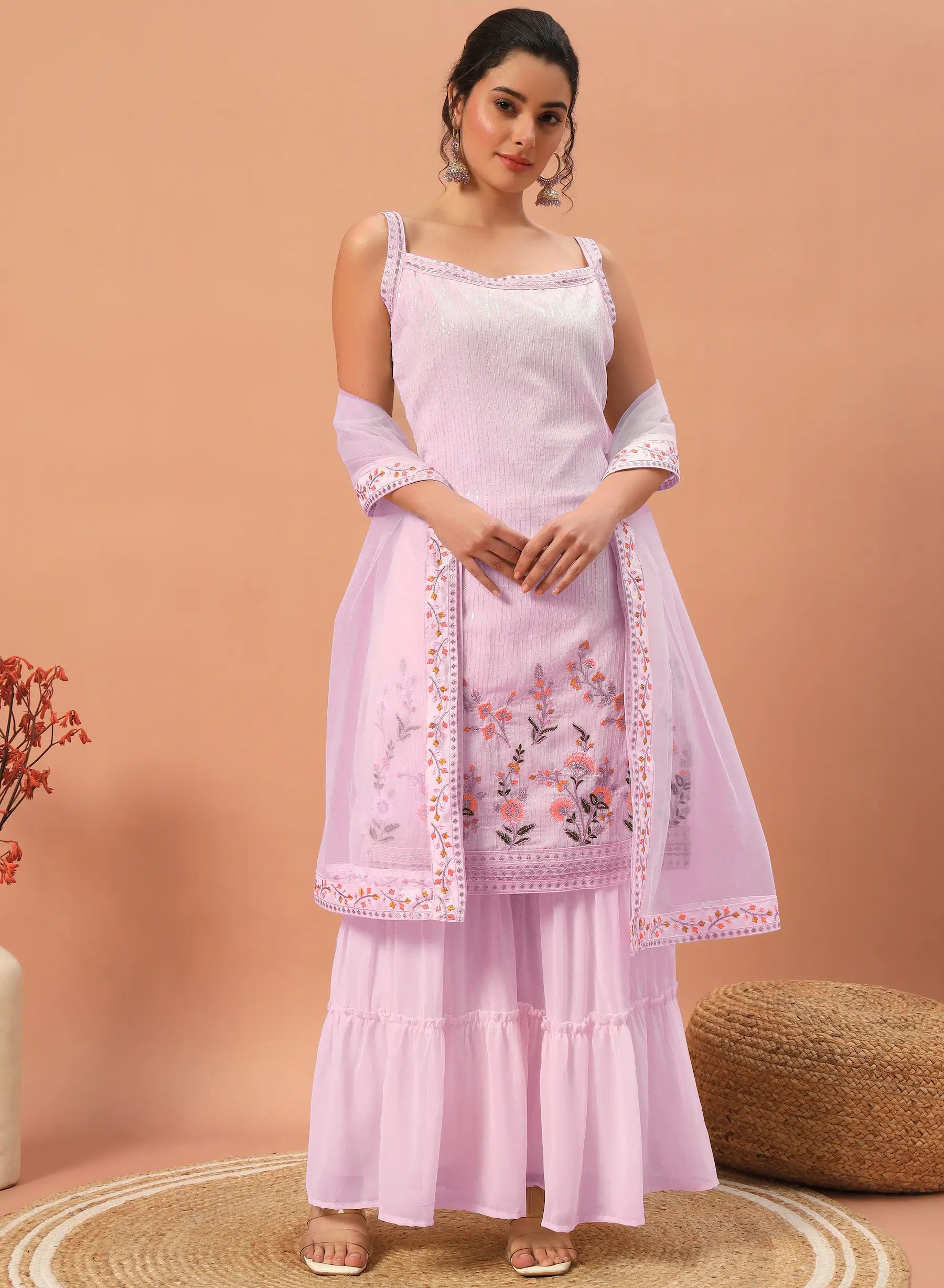 Light Pink Georgette Sequence Embroidery Work Salwar Suit