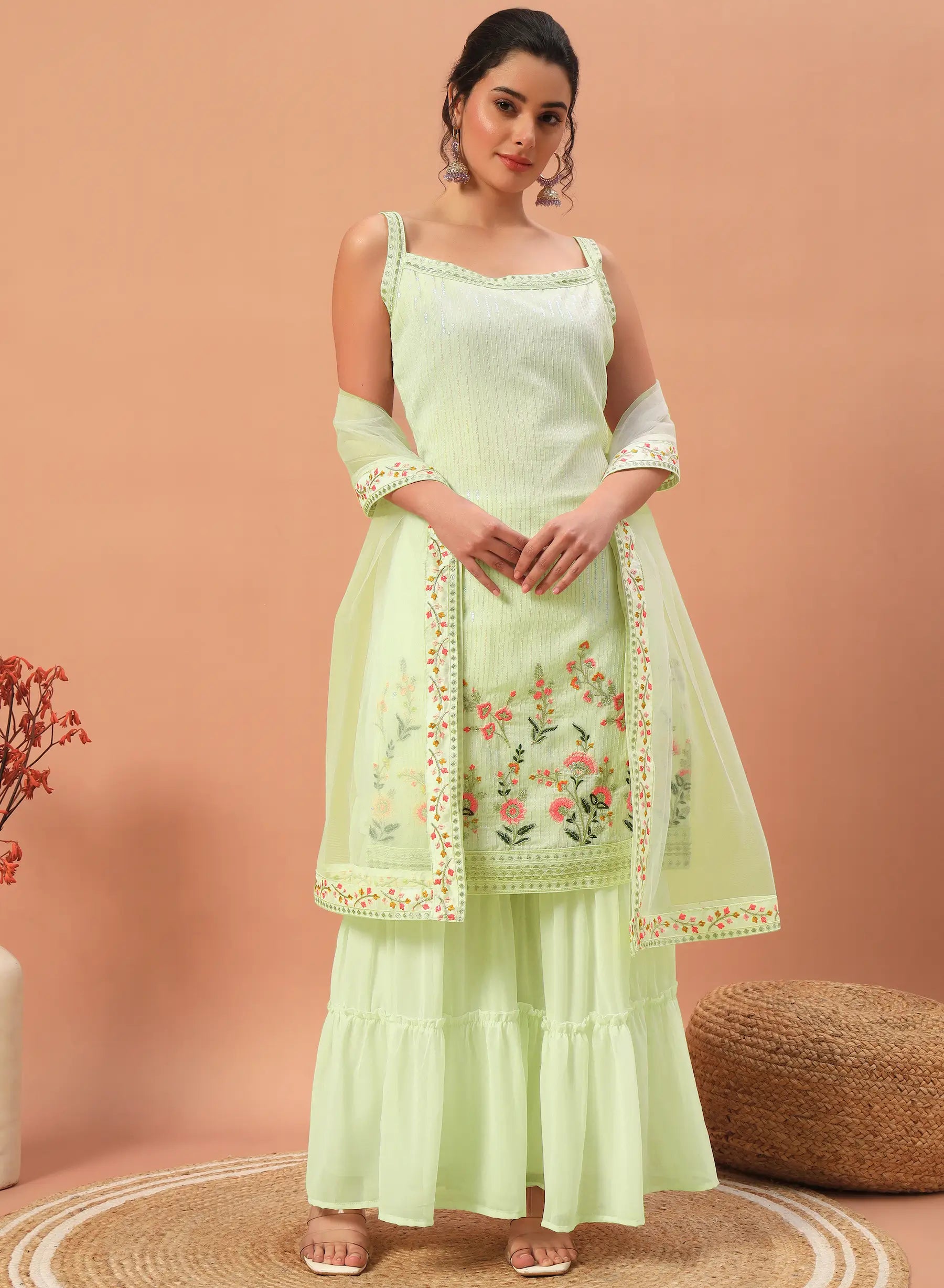 Pista Green Georgette Sequence Embroidery Work Salwar Suit