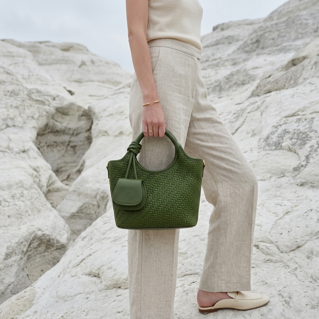 Verdant Weave Handbag in Vegan Leather - By Qivii