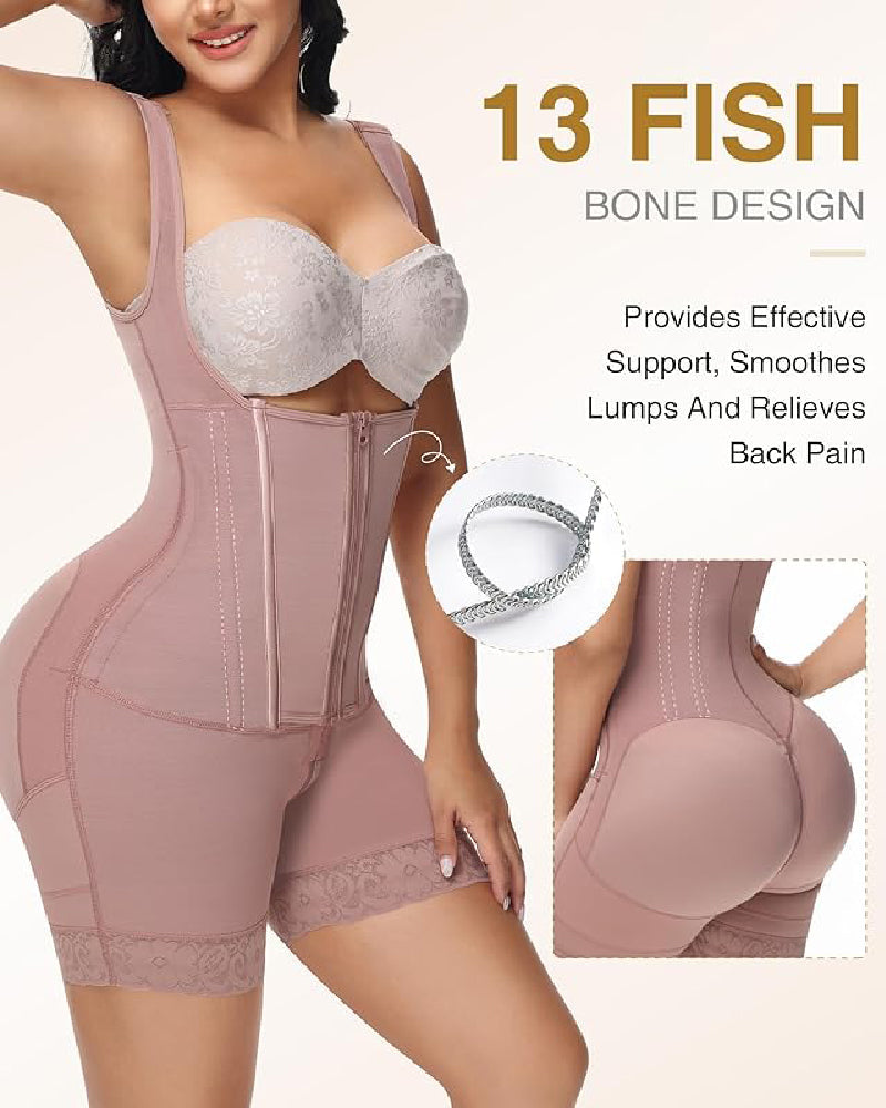 Shapshe® High compression Front Zipper Mid Thigh Shapewear - By Qivii