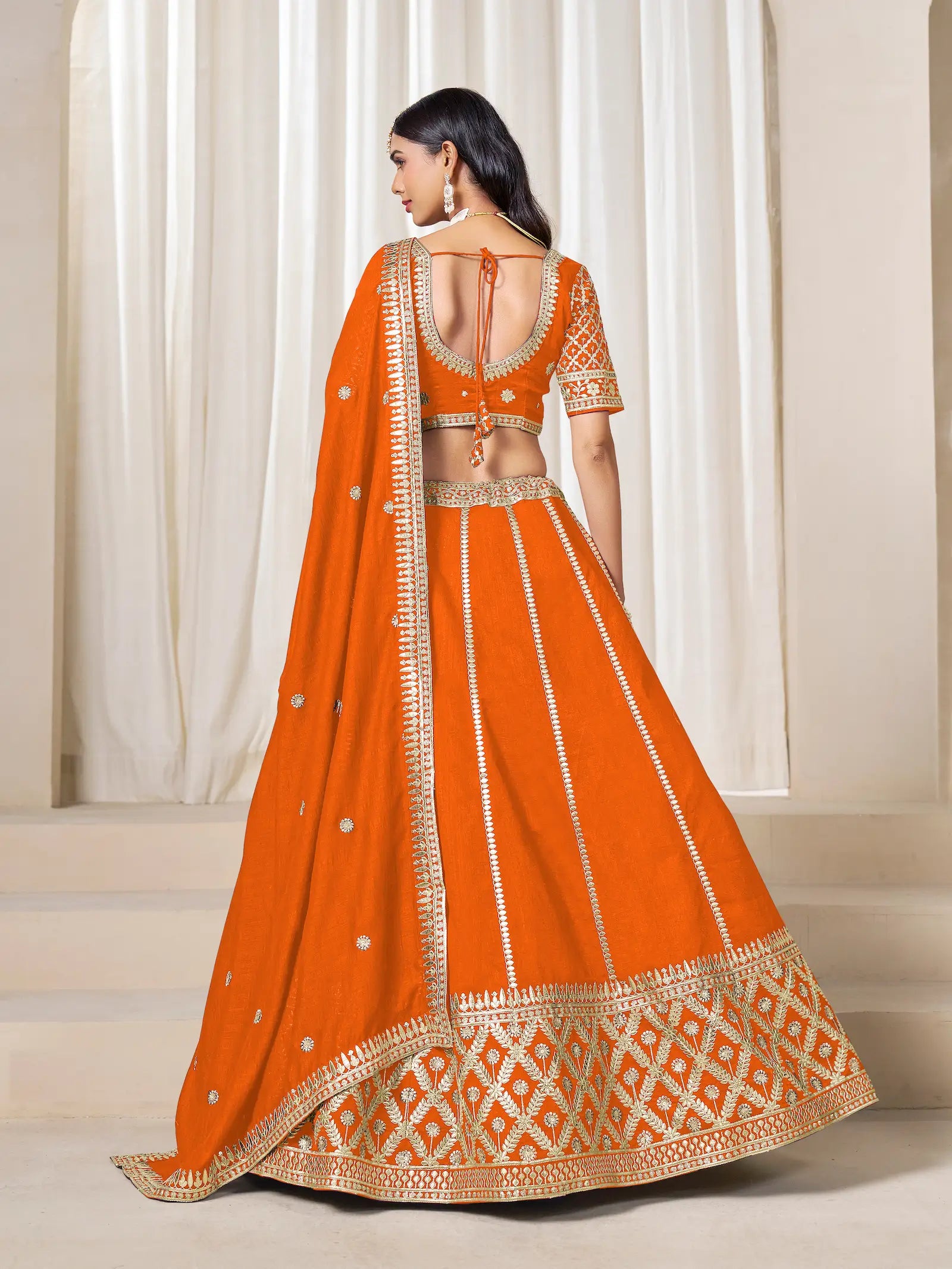 Orange Art Silk Embroidery Work Lehenga Choli - qivii