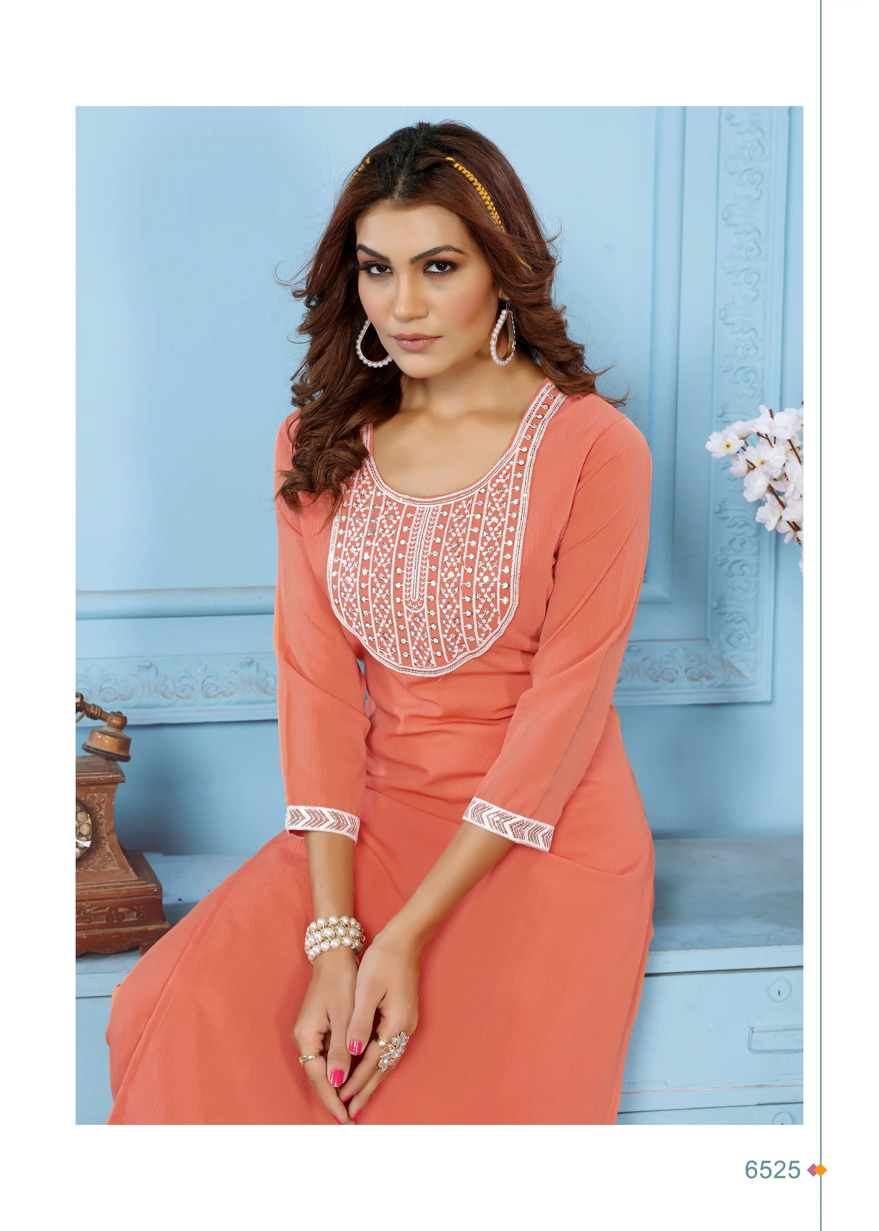 Orange Kurta Set With Embroidery Work - qivii