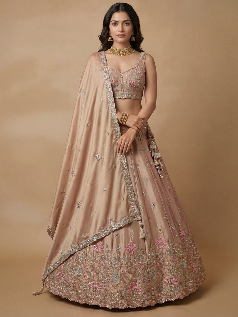 Nude - Georgette Sequins embroidery Lehenga choli & Dupatta