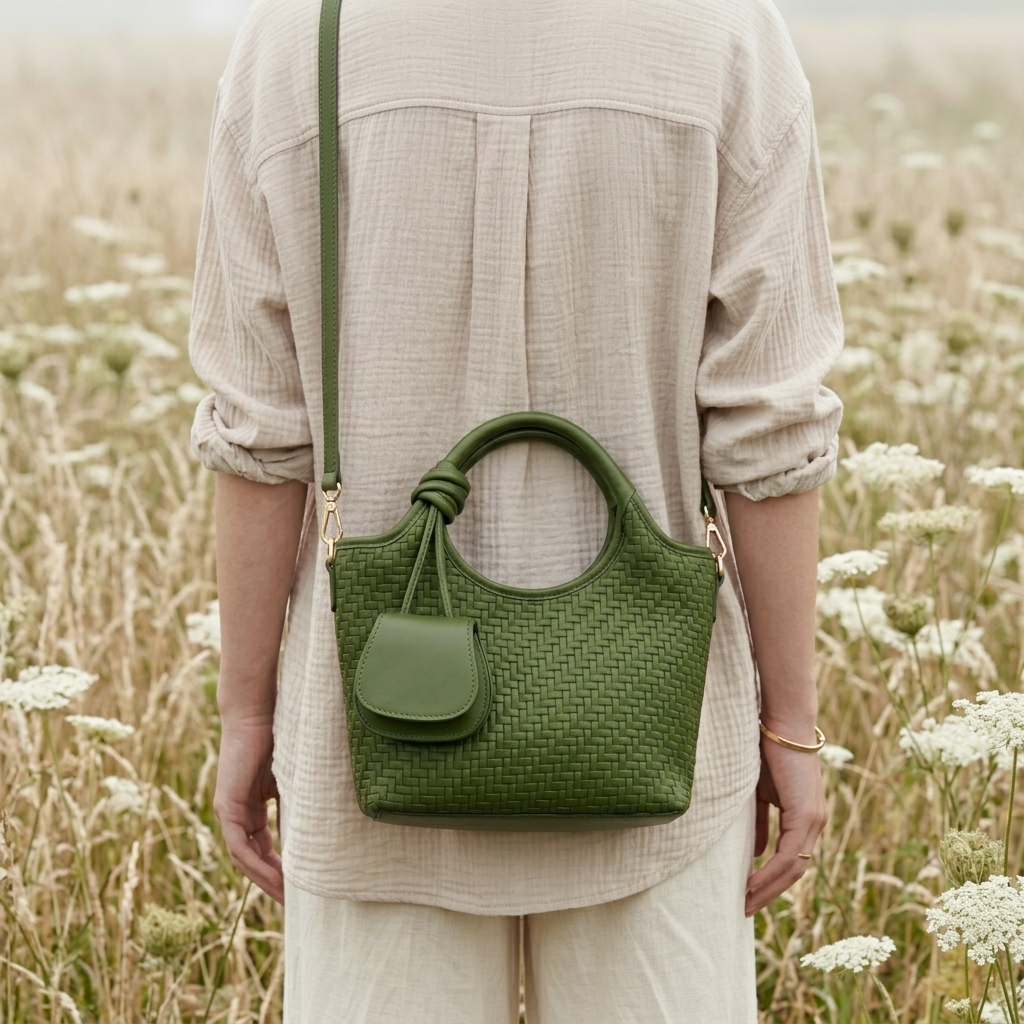 Verdant Weave Handbag in Vegan Leather - By Qivii