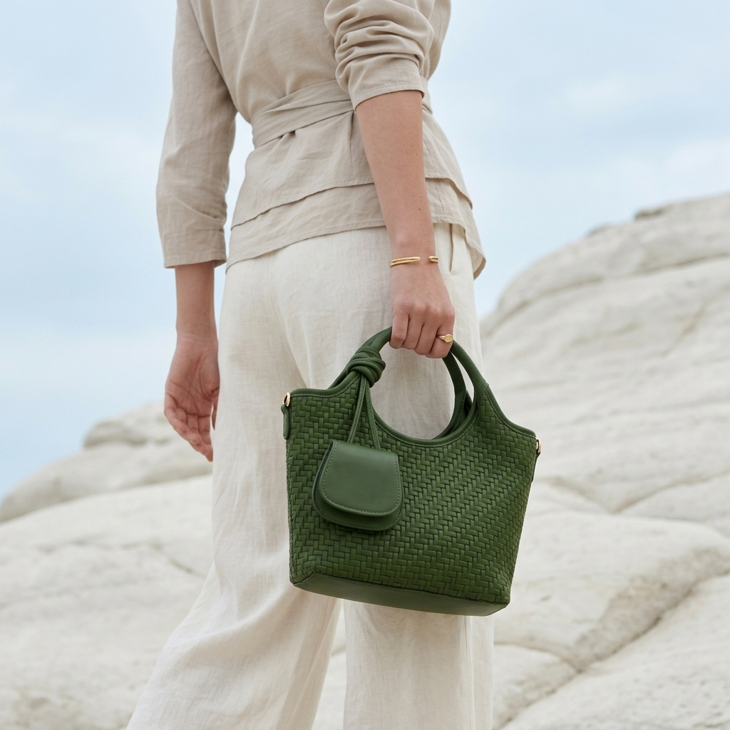Verdant Weave Handbag in Vegan Leather - By Qivii