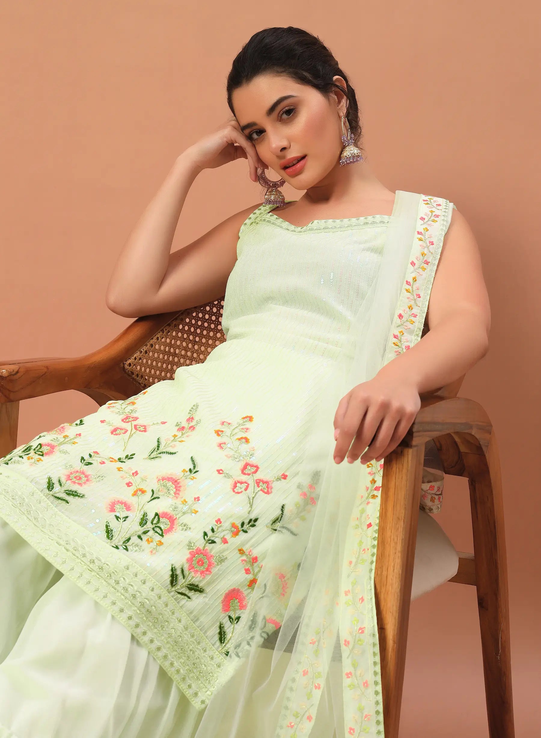 Pista Green Georgette Sequence Embroidery Work Salwar Suit - qivii
