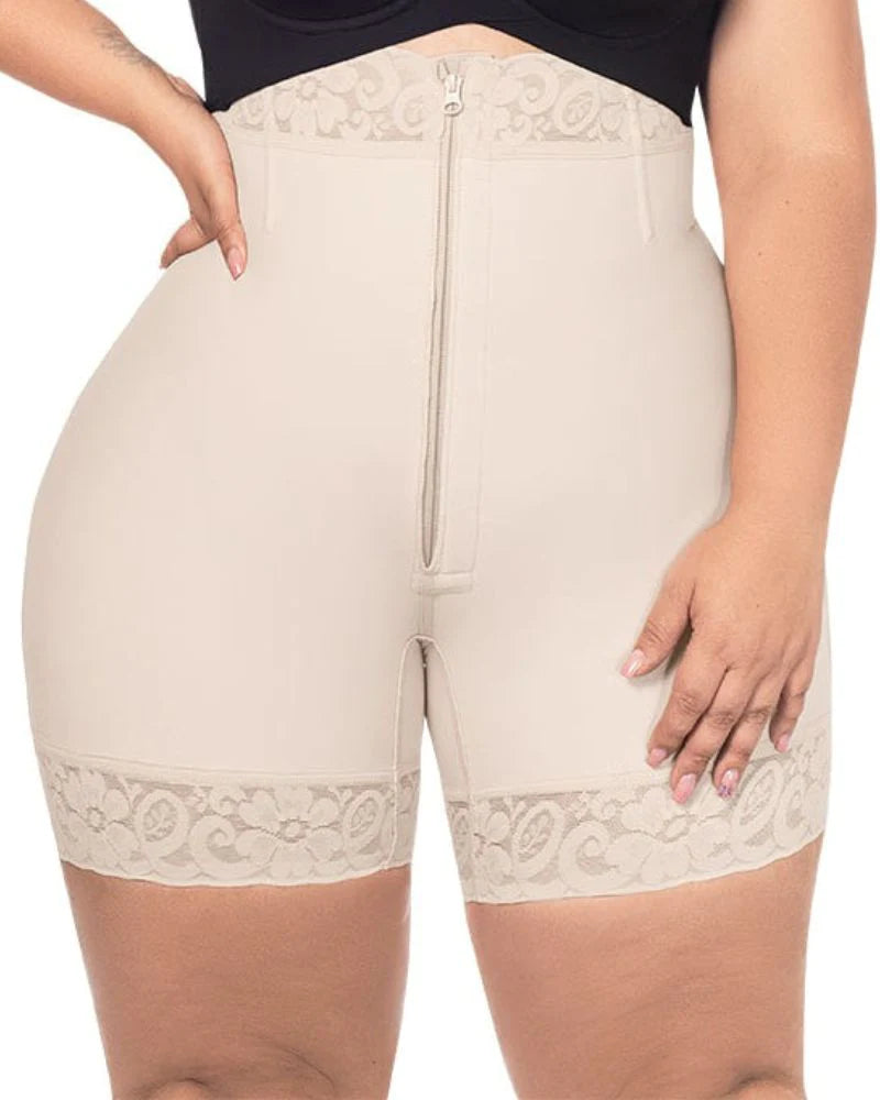 Shapshe® High Waist Butt Lift Shaper Zipper Short With Lace Trim