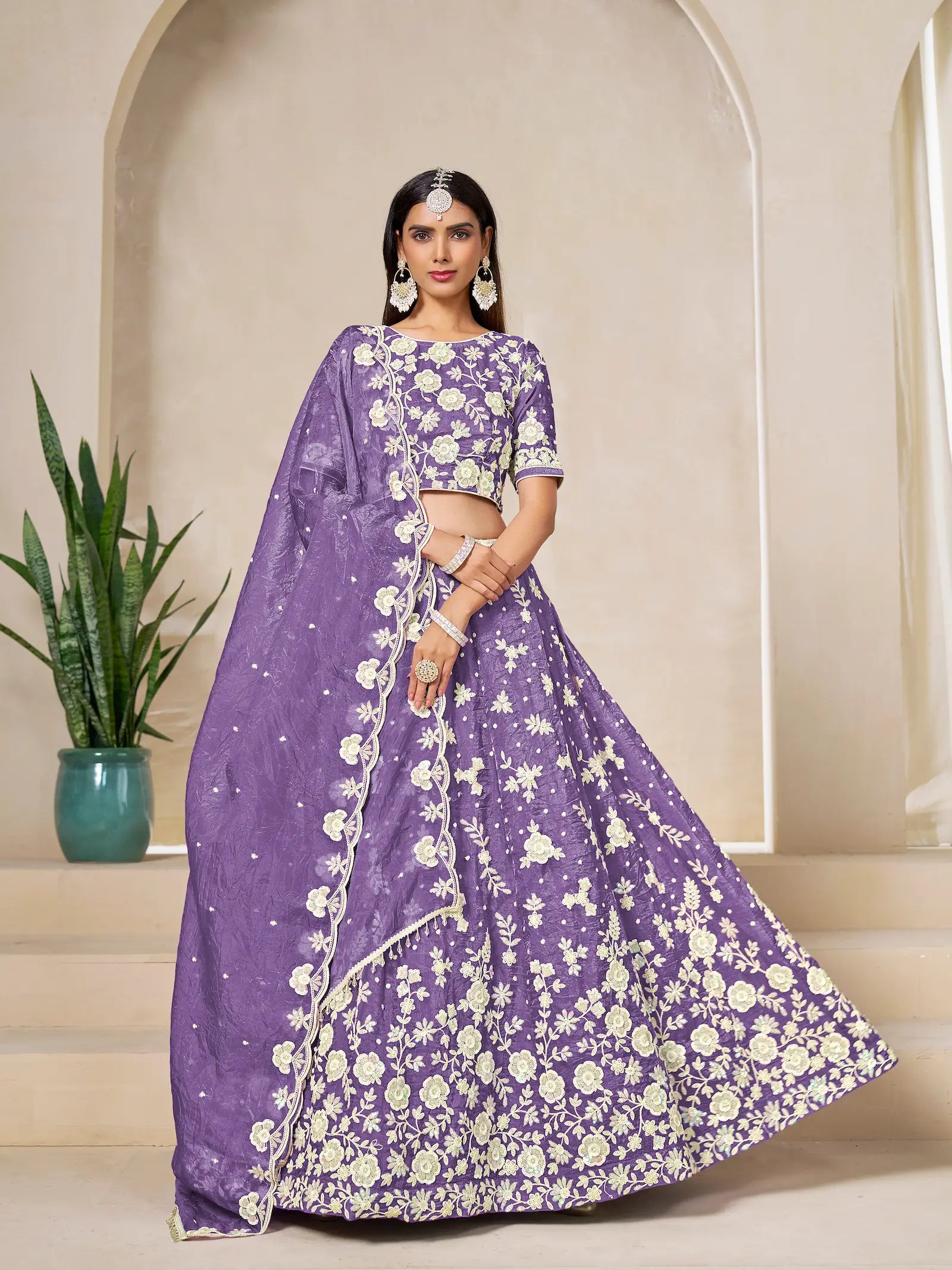 Lavender Gold Crush Embroidery Lehenga Choli - qivii