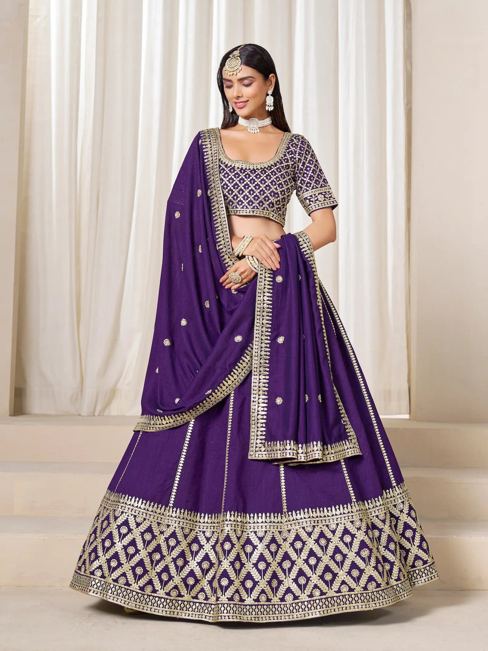Purple Art Silk Embroidery Work Lehenga Choli - qivii