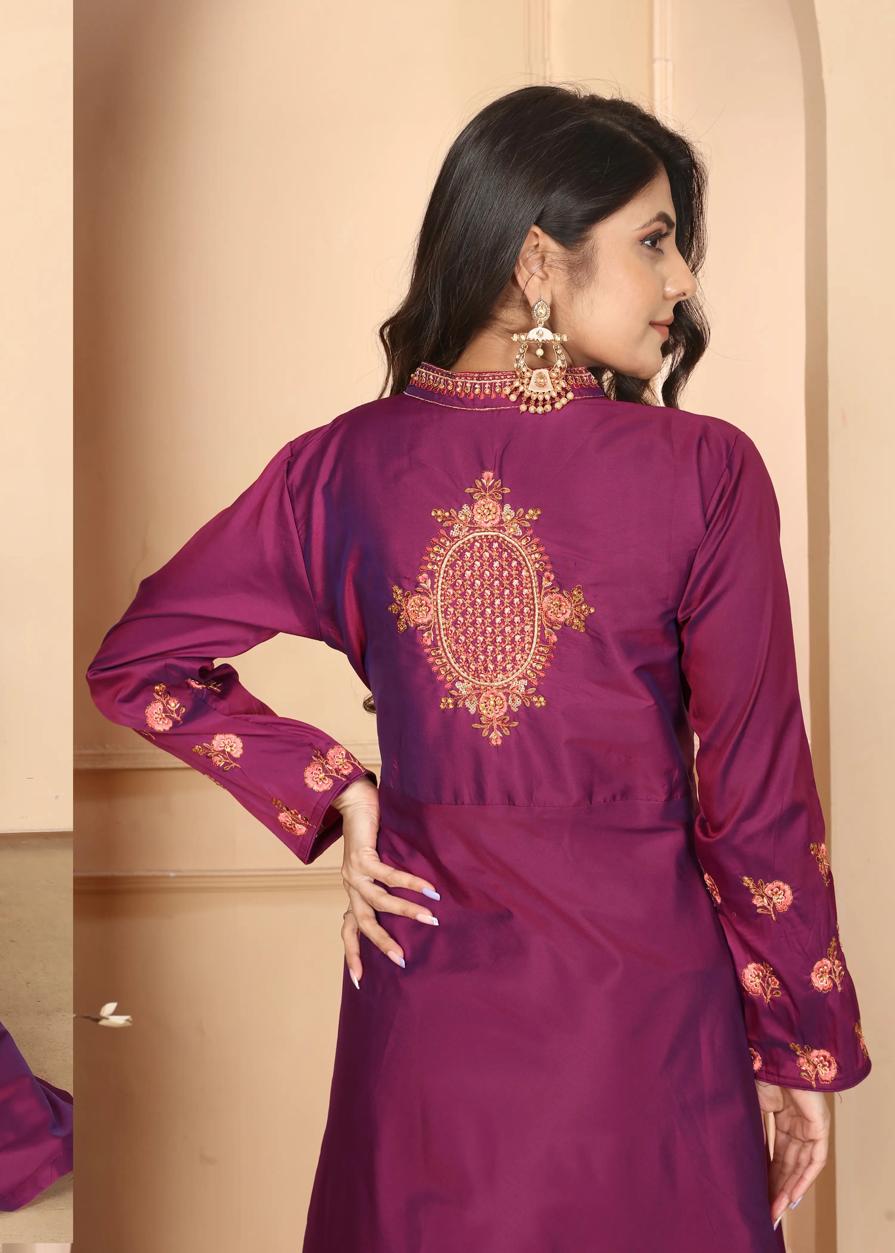 Dark Pink Gown With Heavy Embroidery Work - qivii