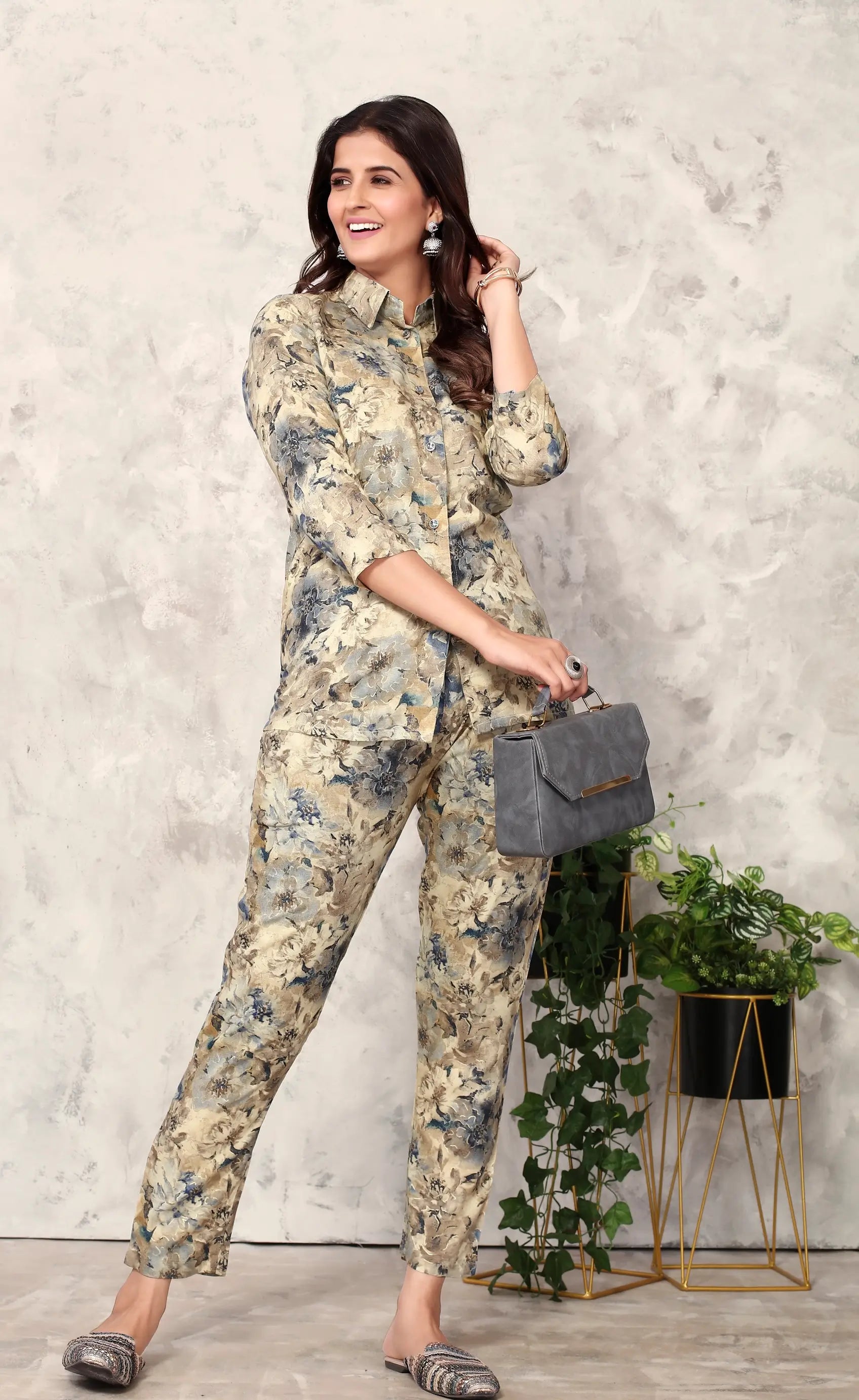 Yellowish Floral Co-ord Set. - qivii