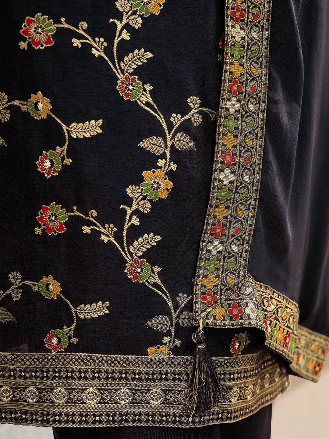 Black Meena Jacquard Kurta Suit Set