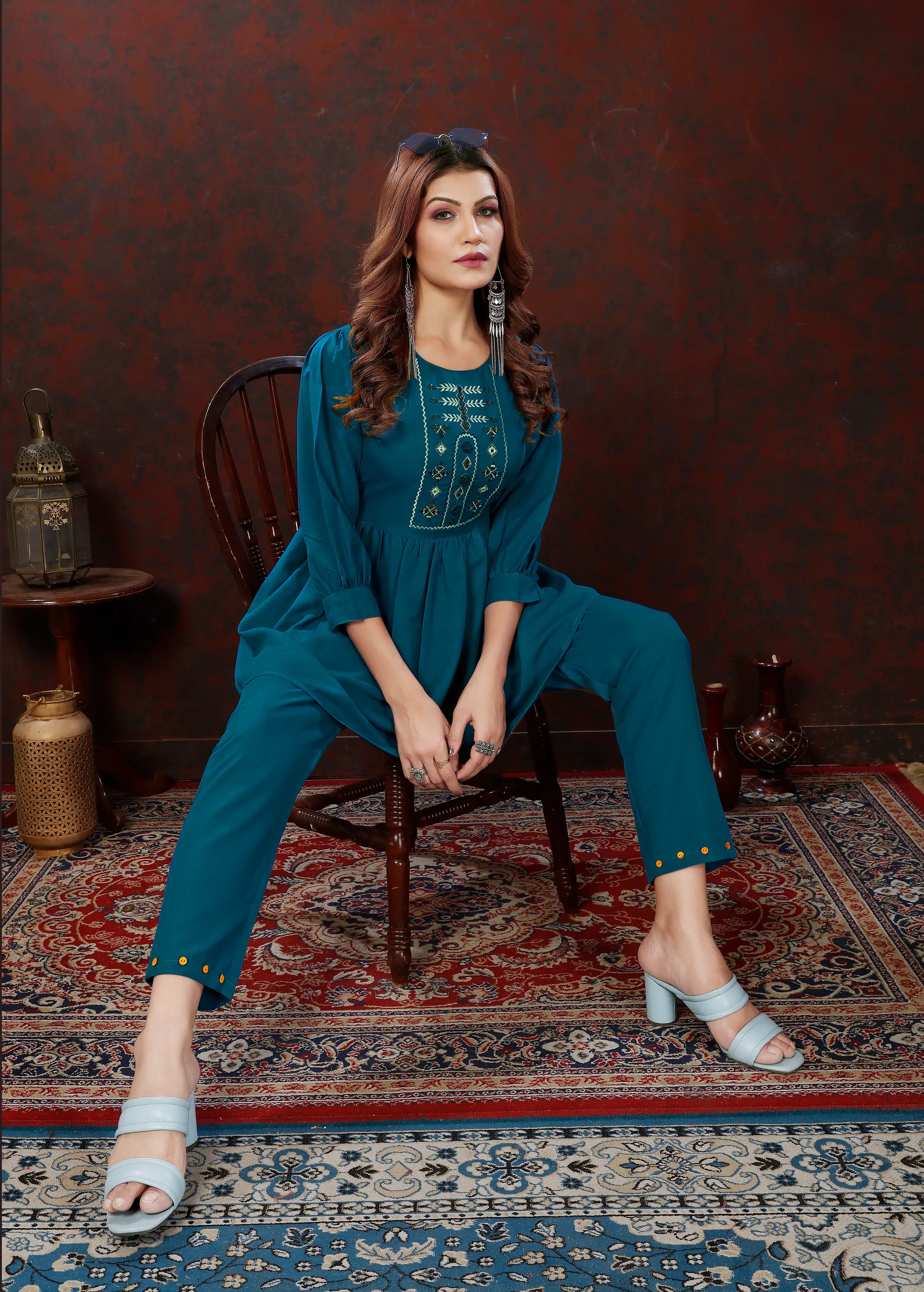 Blue Cotton Co-ord Set - qivii