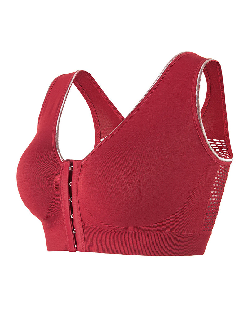 Women's Plus Size Front Buckle Solid Hollow Breathable Wireless Sports Bra