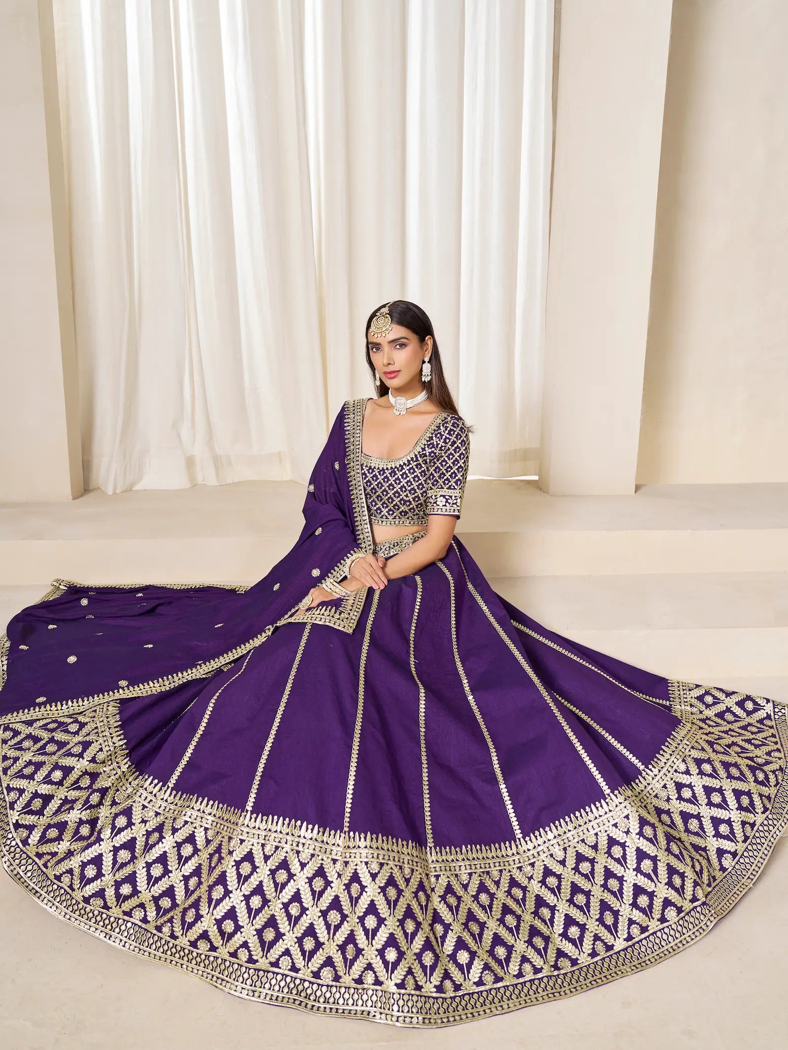 Purple Art Silk Embroidery Work Lehenga Choli - qivii