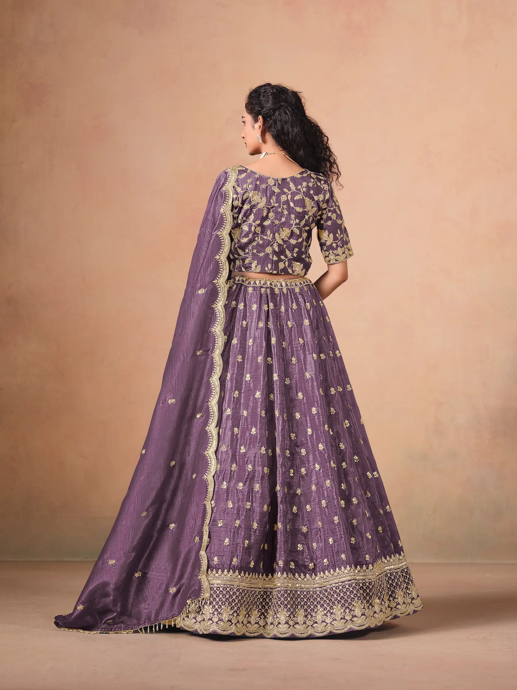 Dusty Purple Organza Embroidery Work Lehenga Choli - qivii
