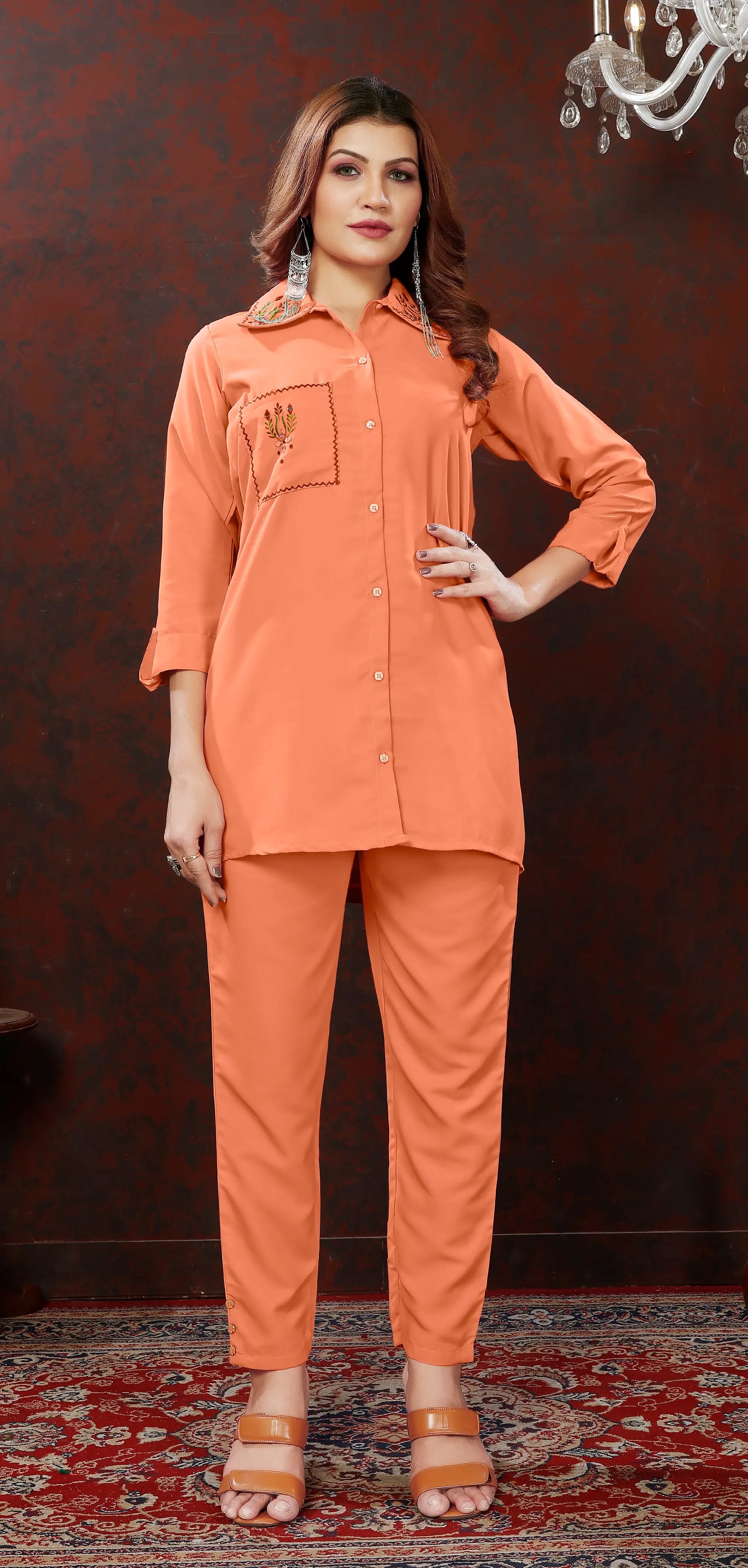 Orange Cotton Co-ord Set - qivii
