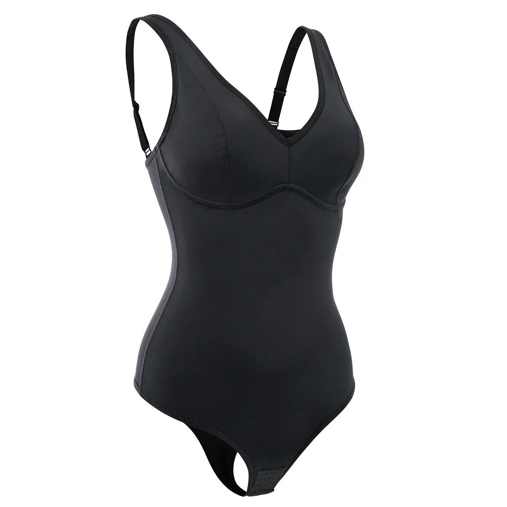 Tummy Control Slim Body Shaper Deep V-Neck Thong Bodysuits - By Qivii