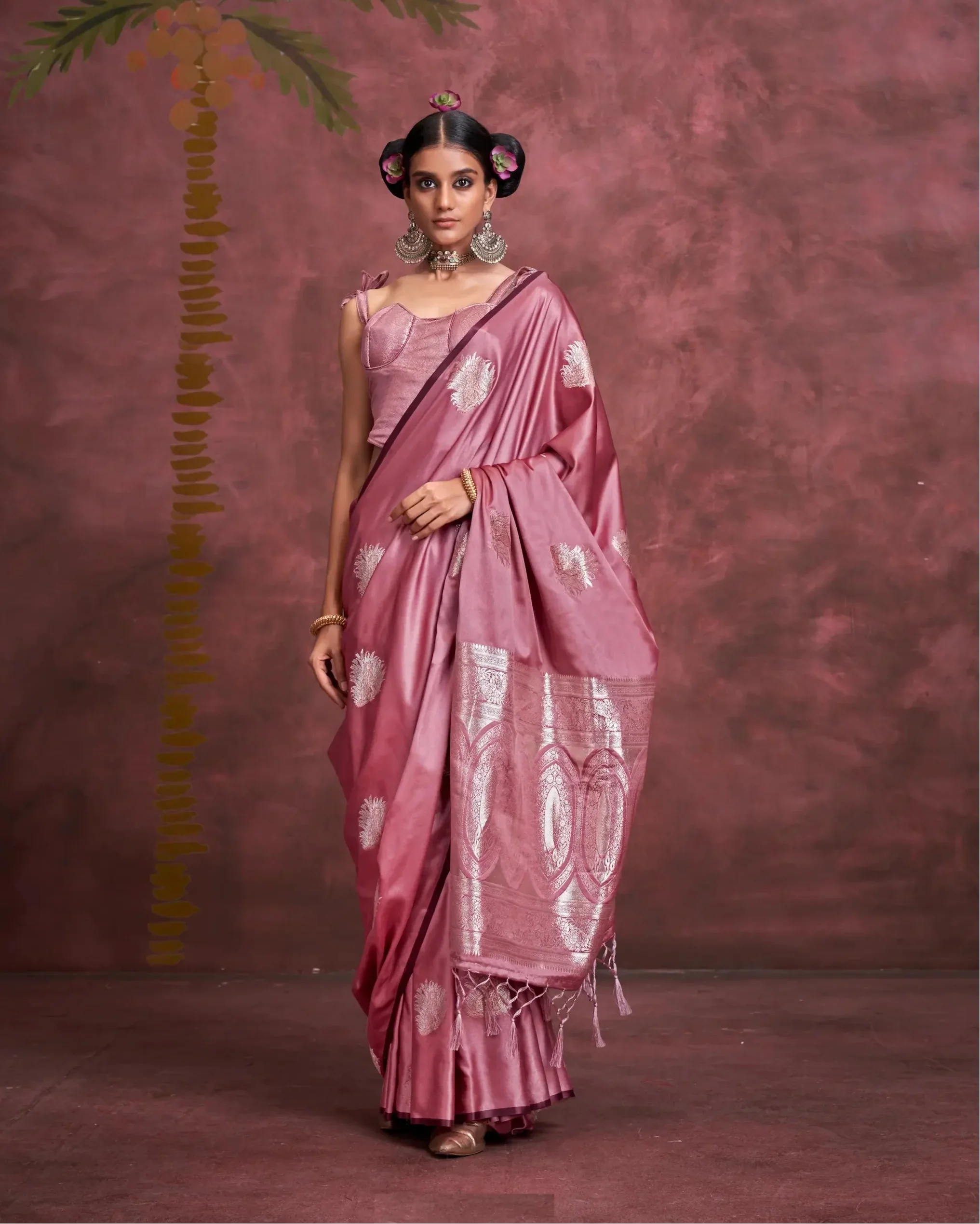 Light Pink Satin Handloom Banarasi Zari Weaving Silk Saree - qivii