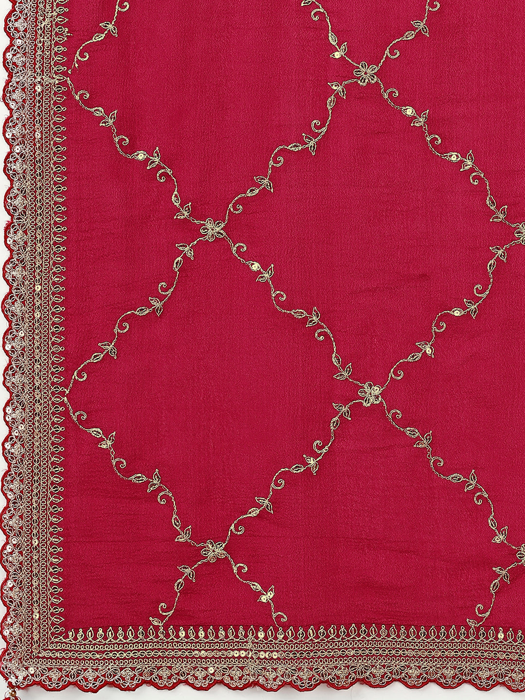 Red Bridal Sharara Suit Set with Jacquard and Embroidery - qivii