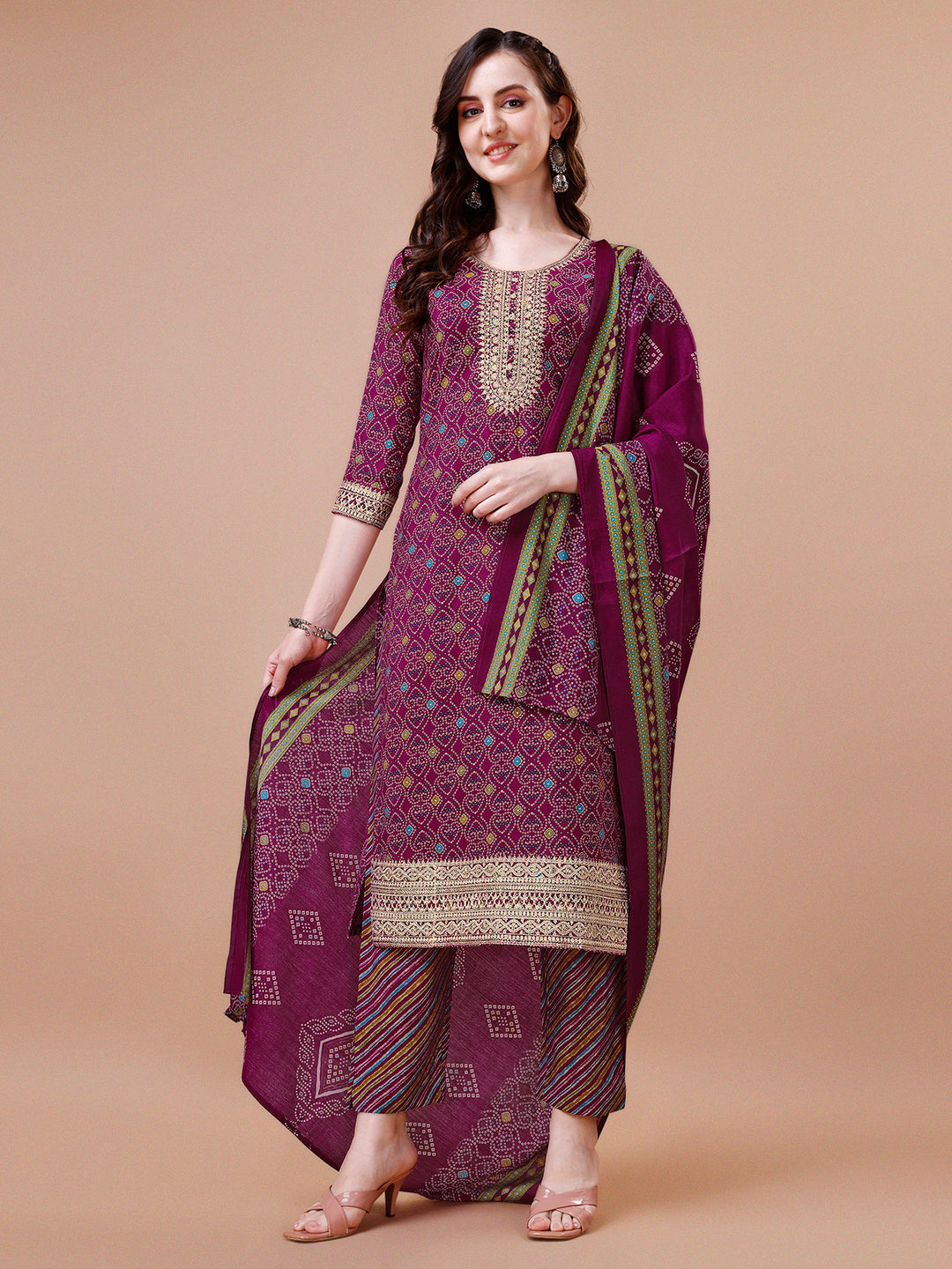 Purple Printed Kurta Suit Set