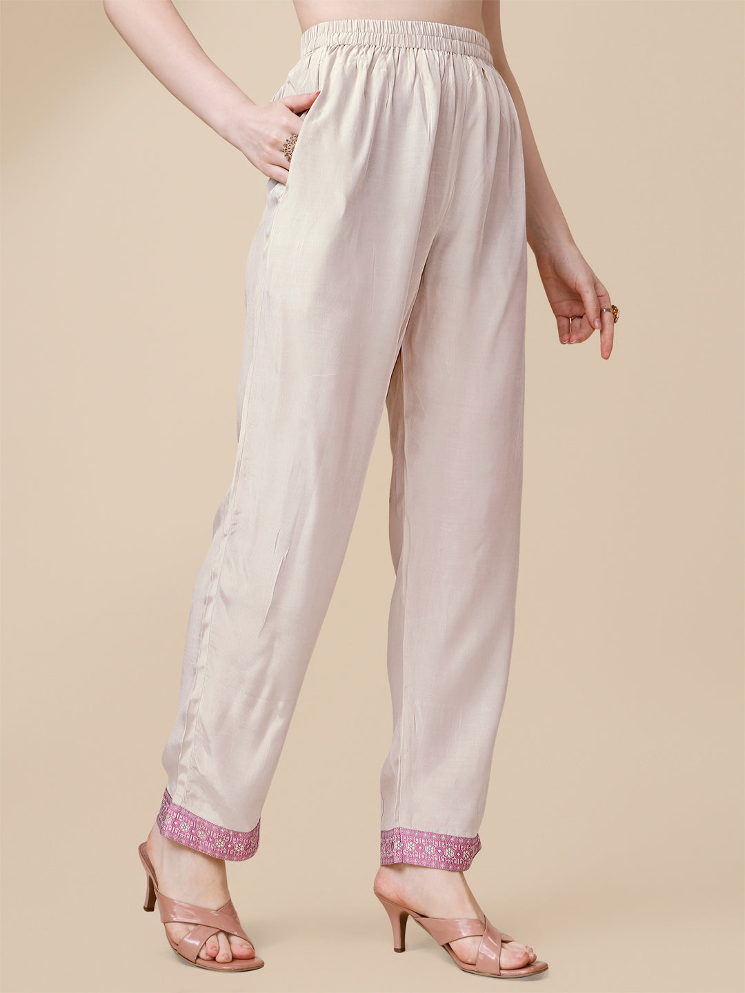 Cream Jacquard Tissue Kurta Suit Set