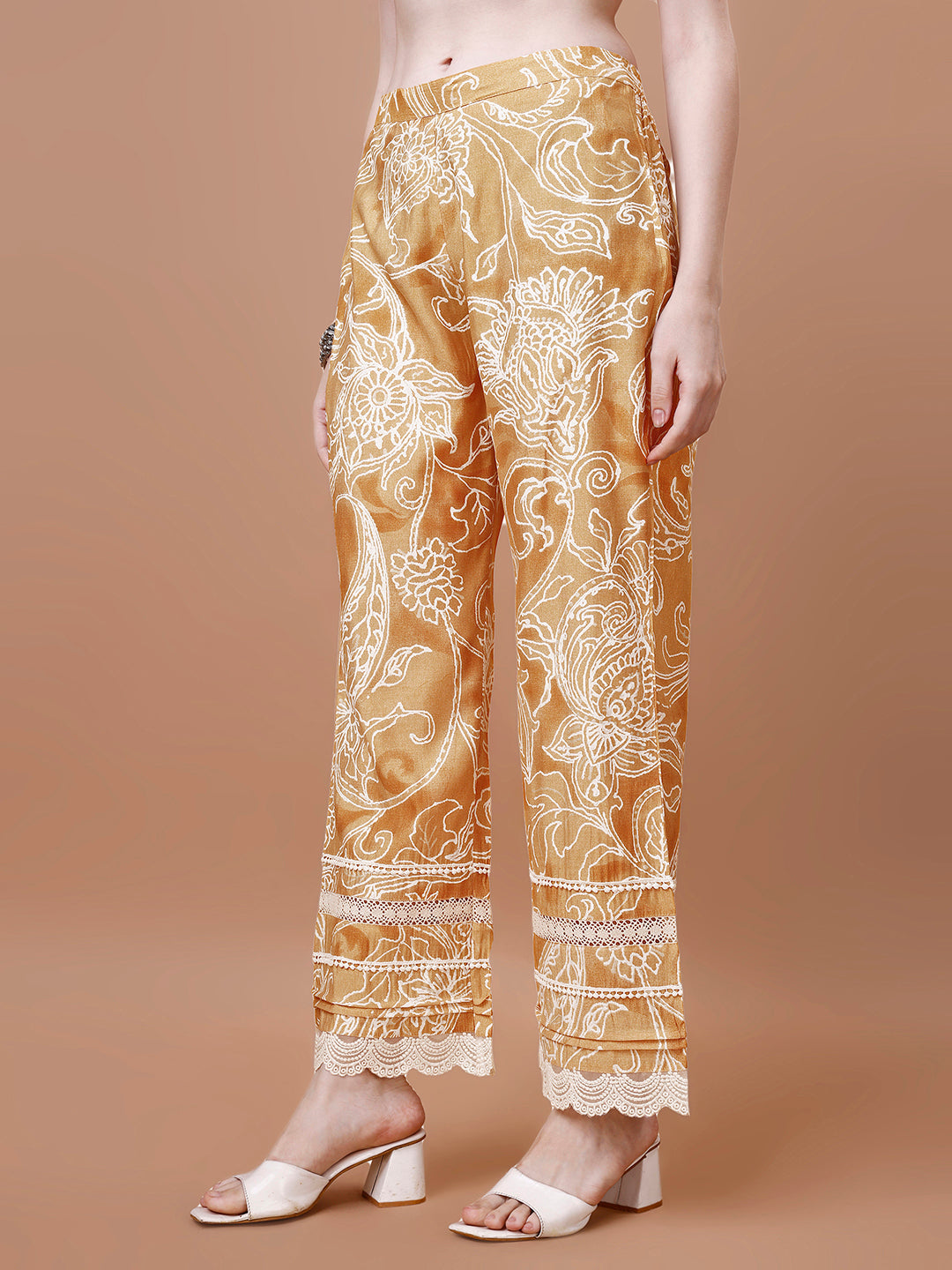 Mustard Yellow Printed Kurta Suit Set