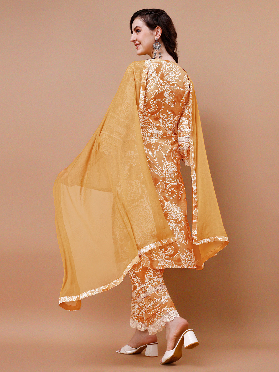 Mustard Yellow Printed Kurta Suit Set