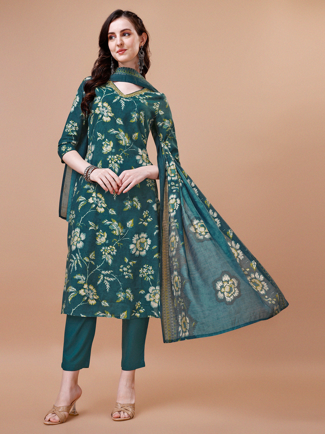 Green Printed Kurta Suit Set