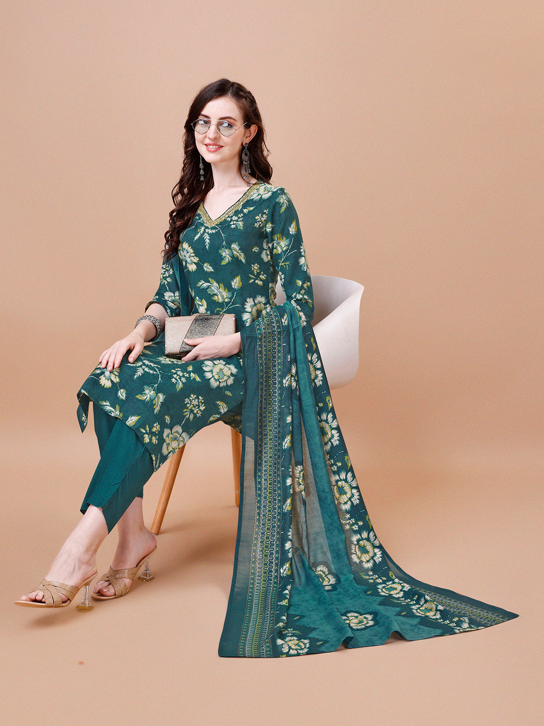 Green Printed Kurta Suit Set