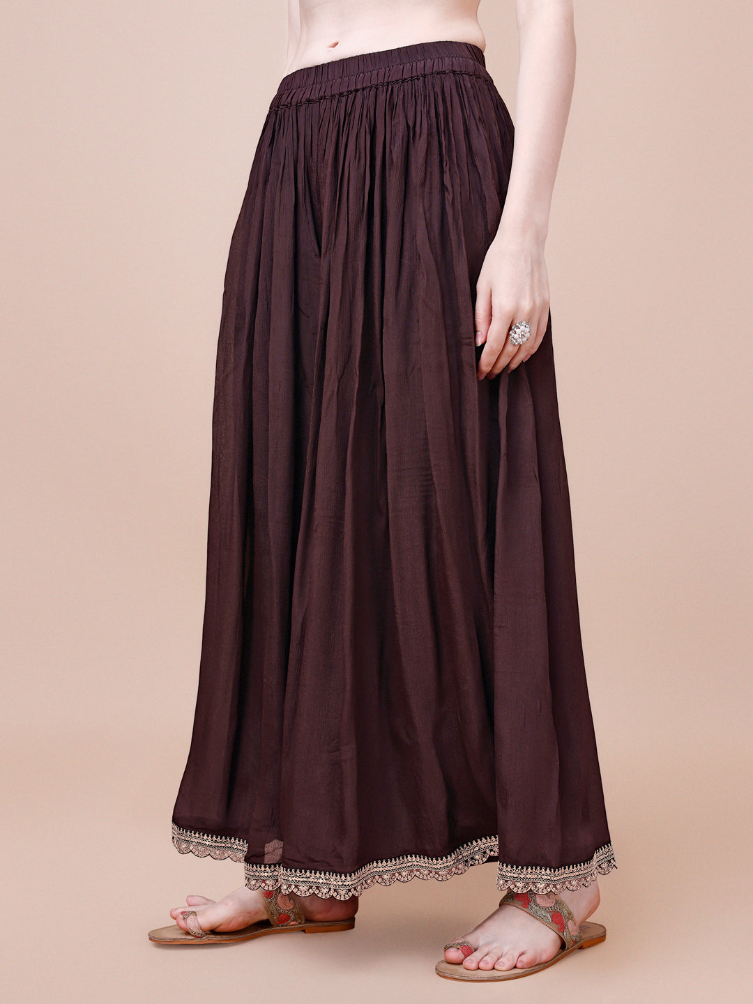 Brown Printed with Embroidered Sharara Suit Set