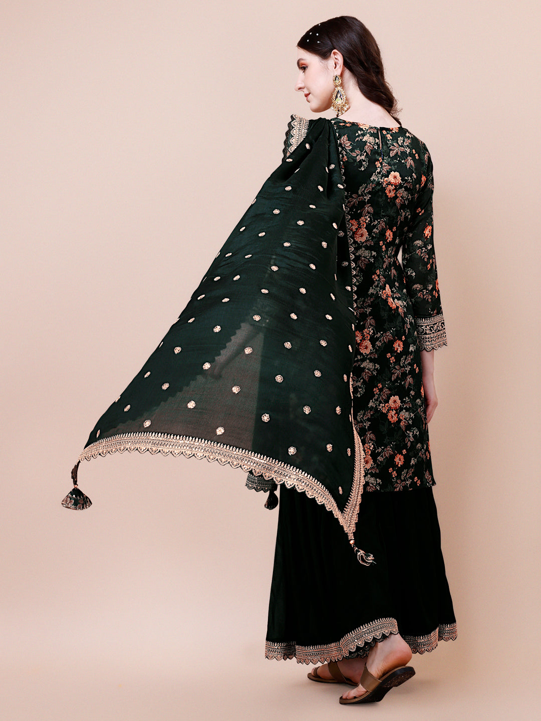 Green Printed with Embroidered Sharara Suit Set