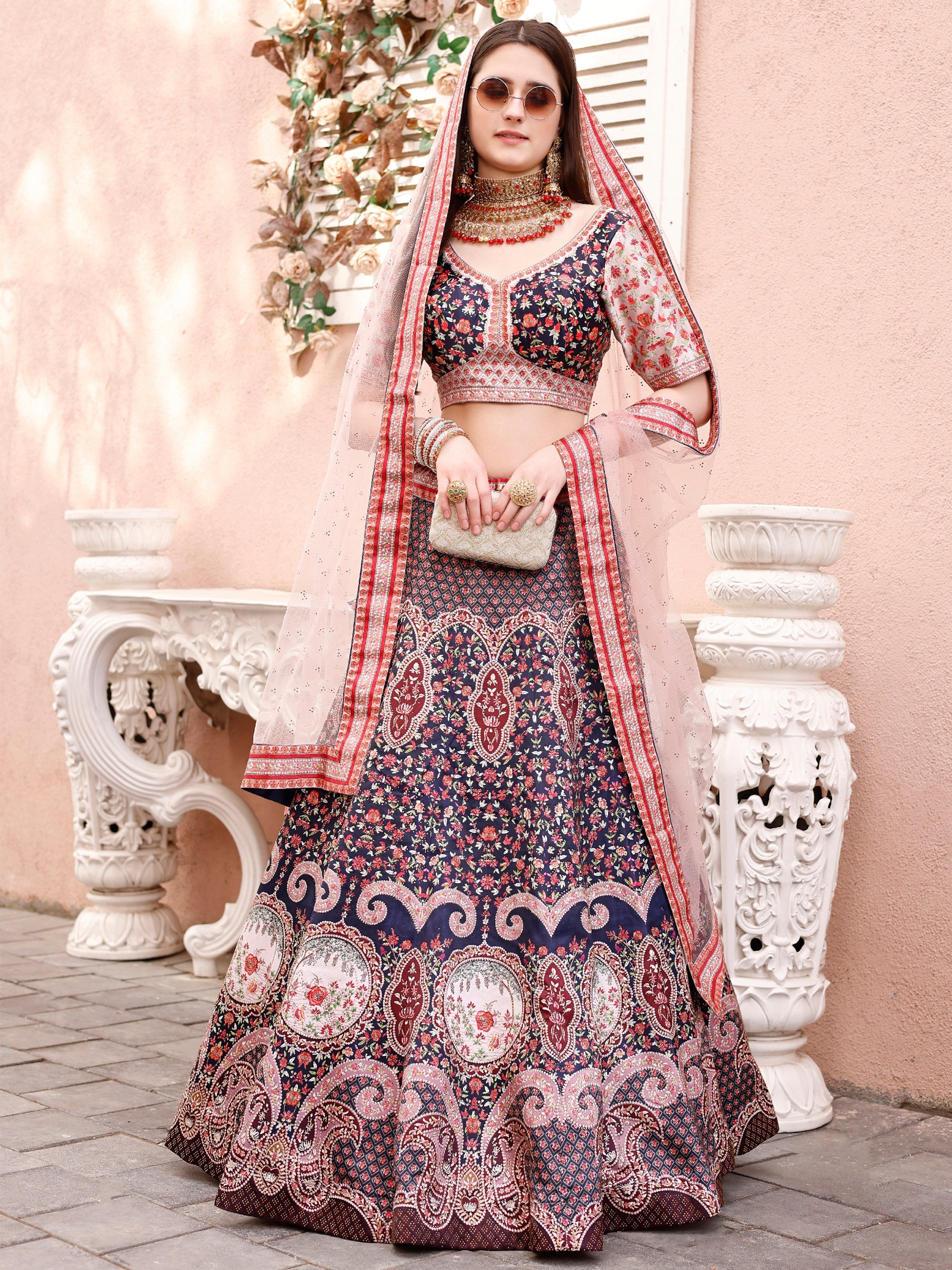 Dazzling Elegance: Swarovski Embellished Lehengas for Bridal Bliss and Semi-Bridal Splendor - qivii