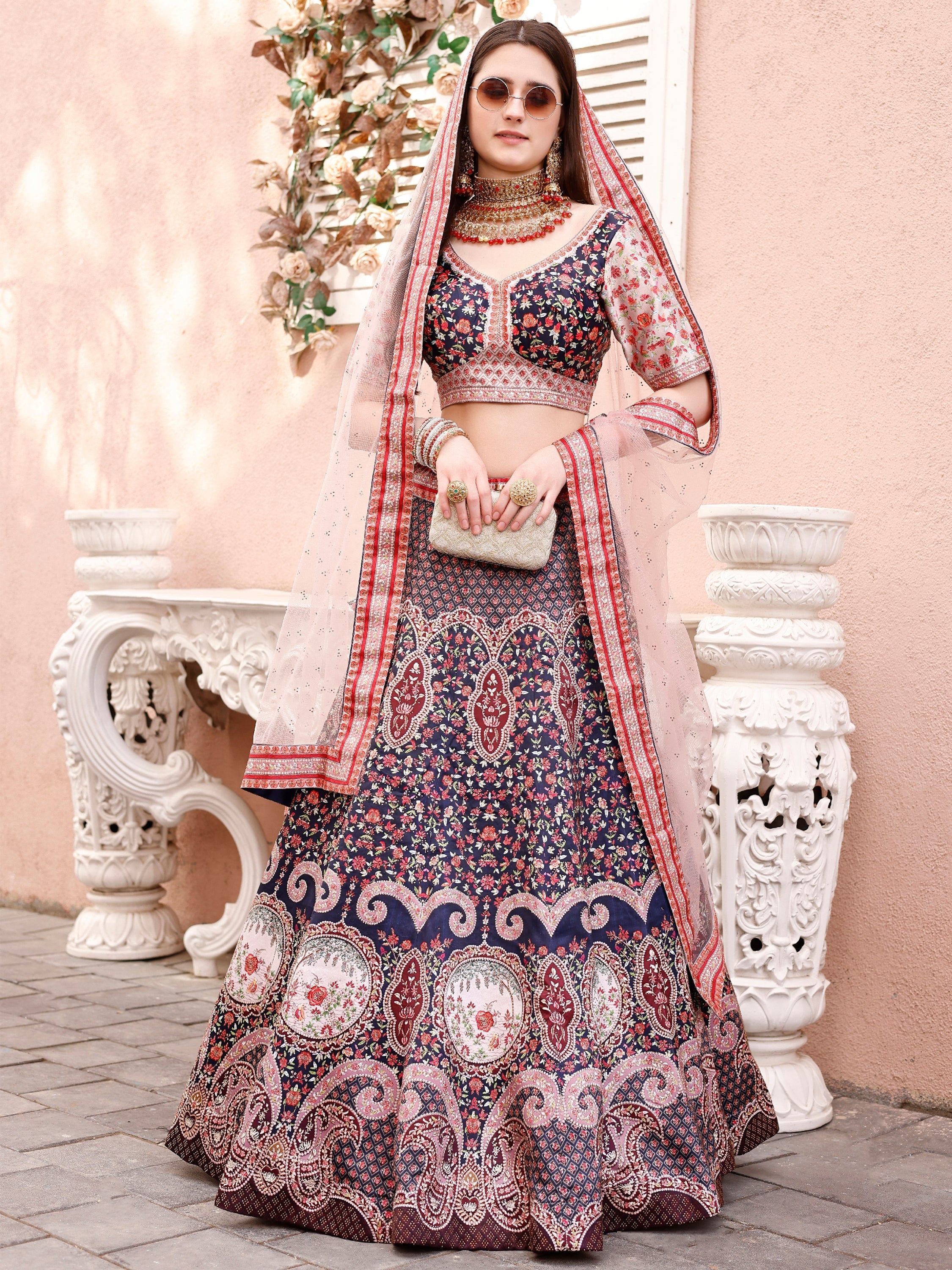 Dazzling Elegance: Swarovski Embellished Lehengas for Bridal Bliss and Semi-Bridal Splendor - qivii