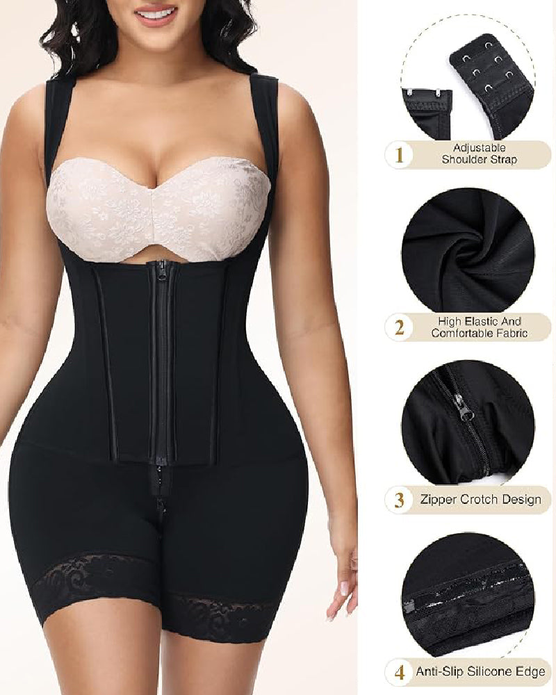 Shapshe® High compression Front Zipper Mid Thigh Shapewear - By Qivii
