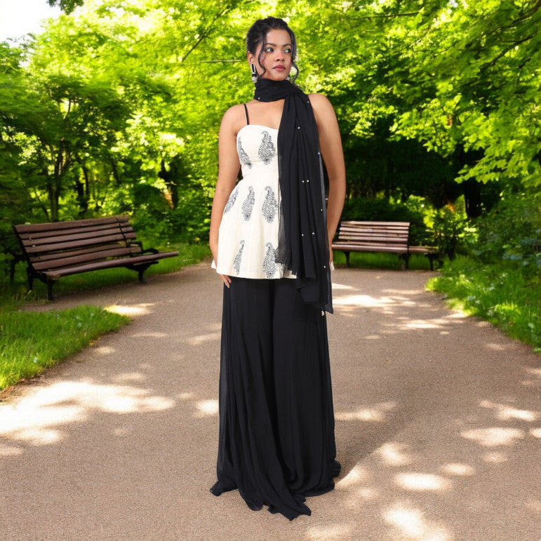 Ivory Peplum Sharara Set - qivii